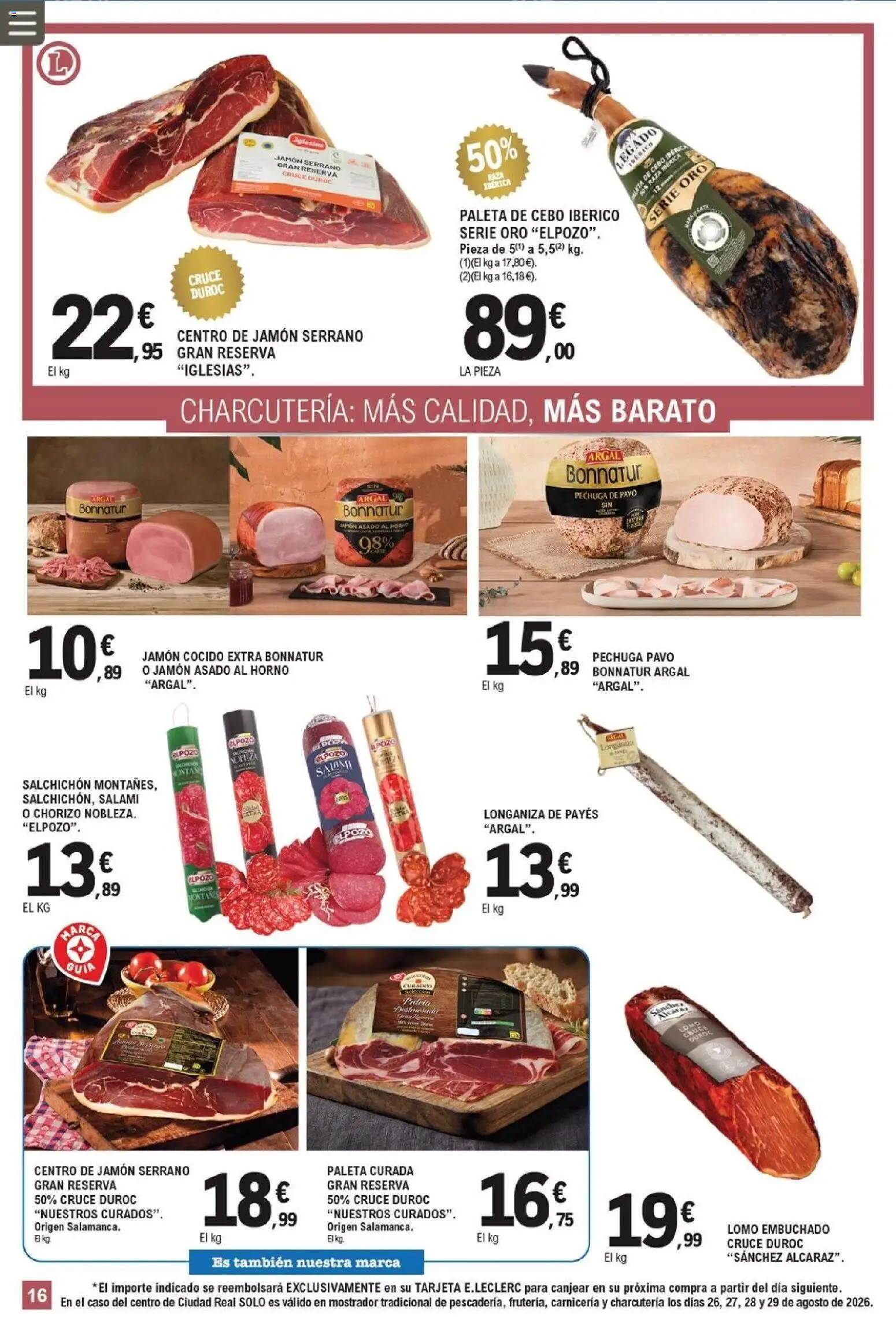 E.Leclerc - Pamplona │ válido desde el 26/08/2026 | Página: 16 | Productos: Jamón serrano, Lomo, Longaniza, Pavo