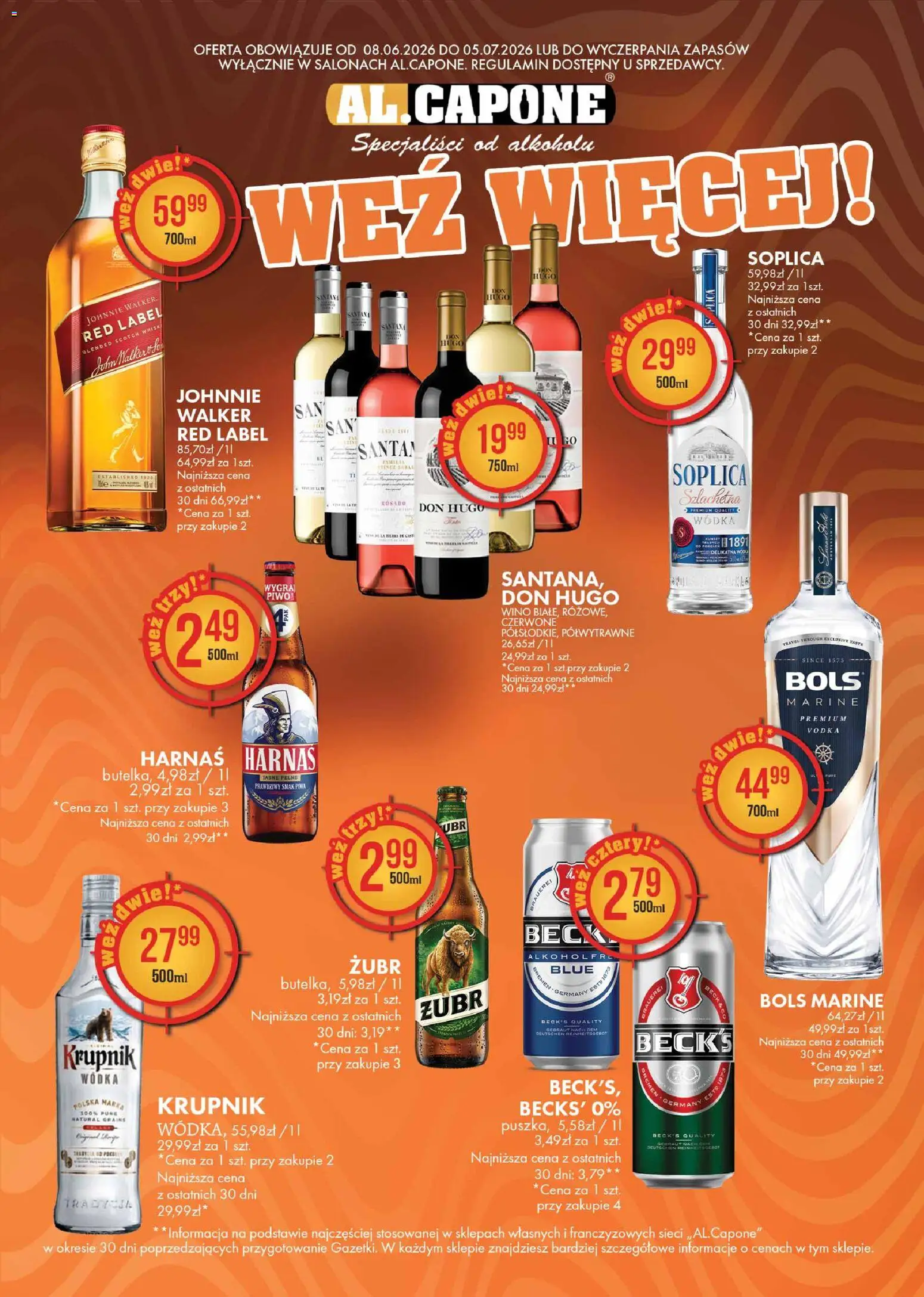 Al.Capone gazetka od 08.06.2026 | Strona: 2 | Produkty: Harnaś, Wino, Piwo, Wódka