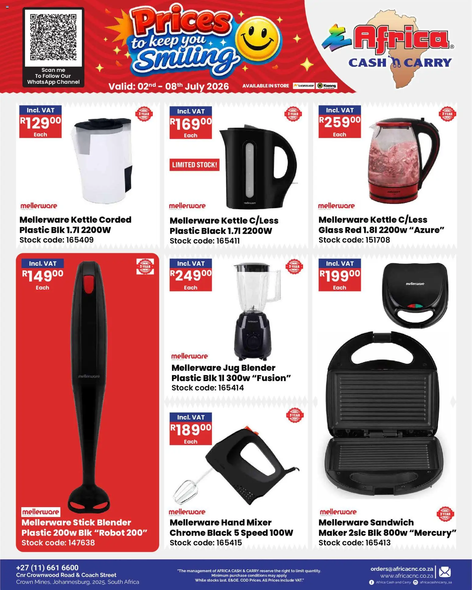 New Africa Cash & Carry catalogue – valid from 02/07/2026 | Page: 34 | Products: Kettle, Mixer, Blender, Stock
