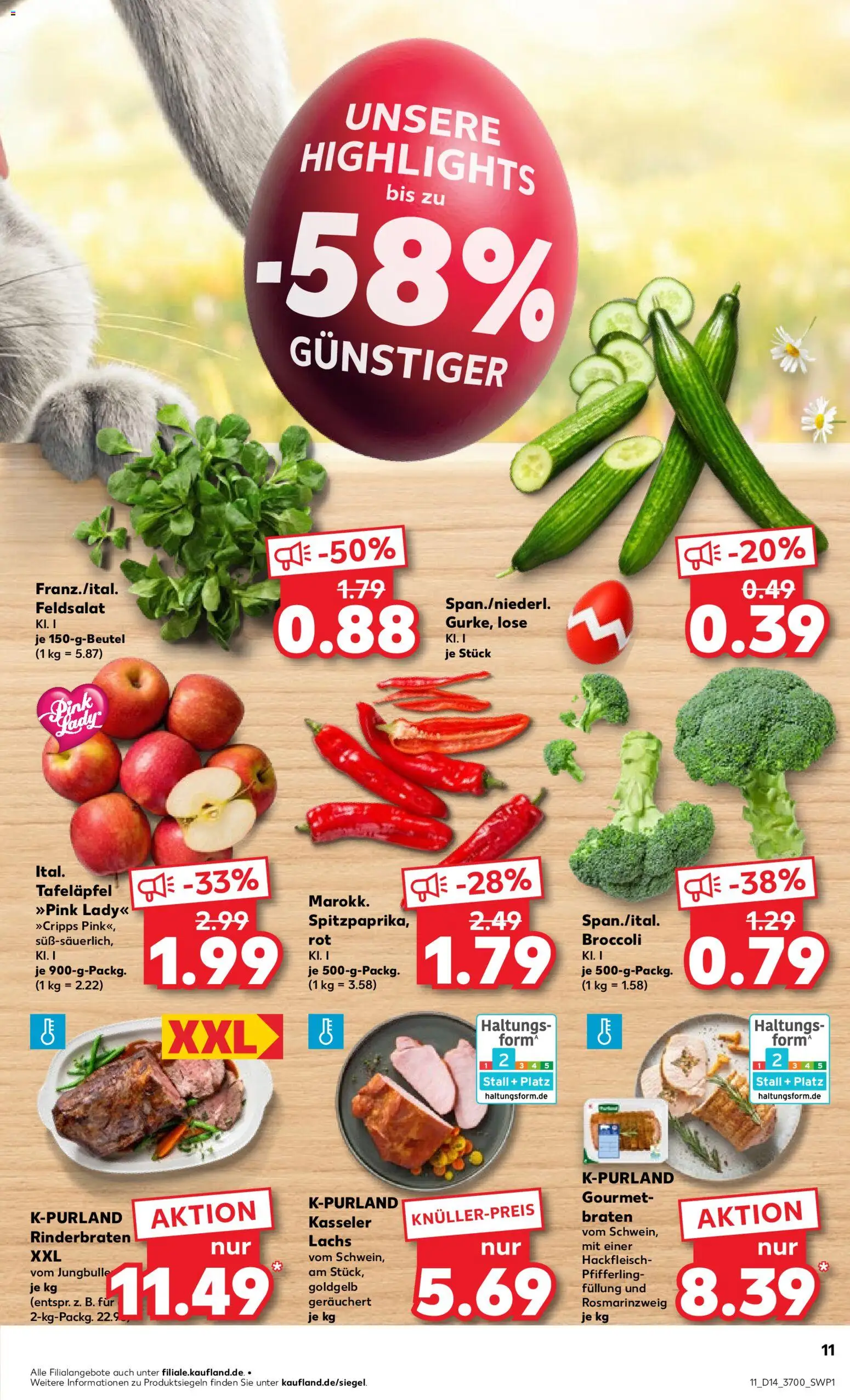 Kaufland Prospekt Rostock	 – gültig ab 02.04.2026 | Seite: 11 | Produkte: Rinderbraten, Lachs, Hackfleisch