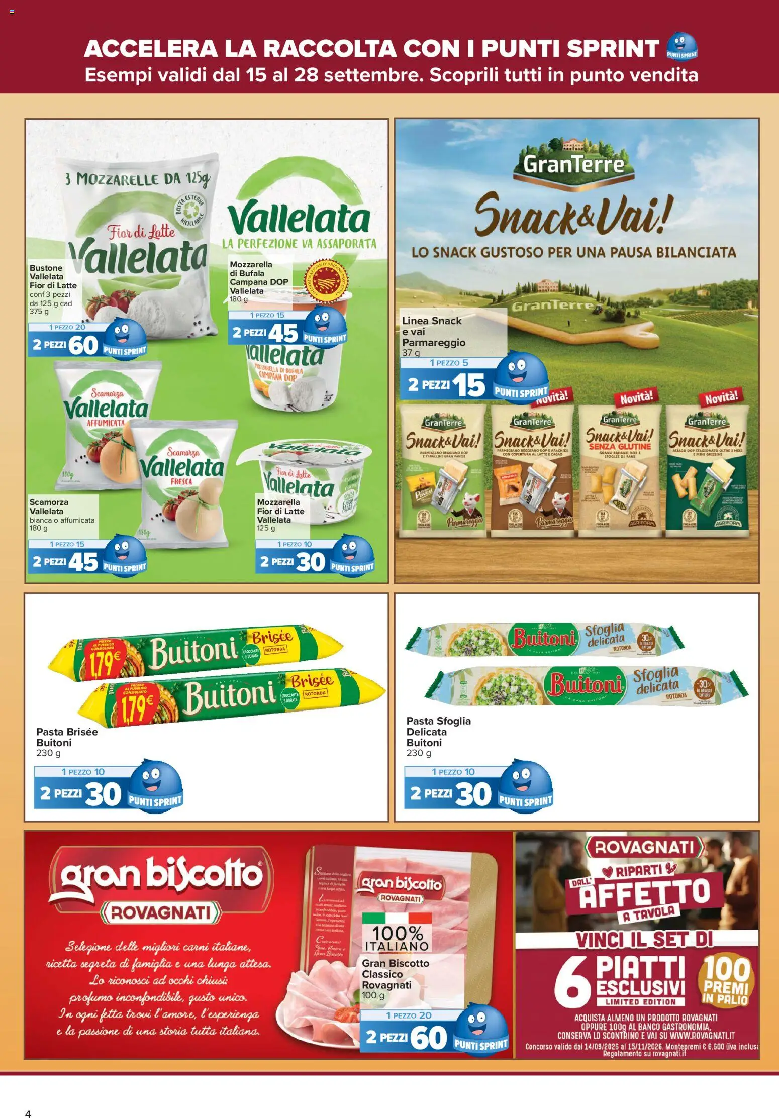 Volantino Carrefour del 15/09/2026 | Pagina: 4 | Prodotti: Piatti, Grana Padano, Parmigiano reggiano, Pasta brisée
