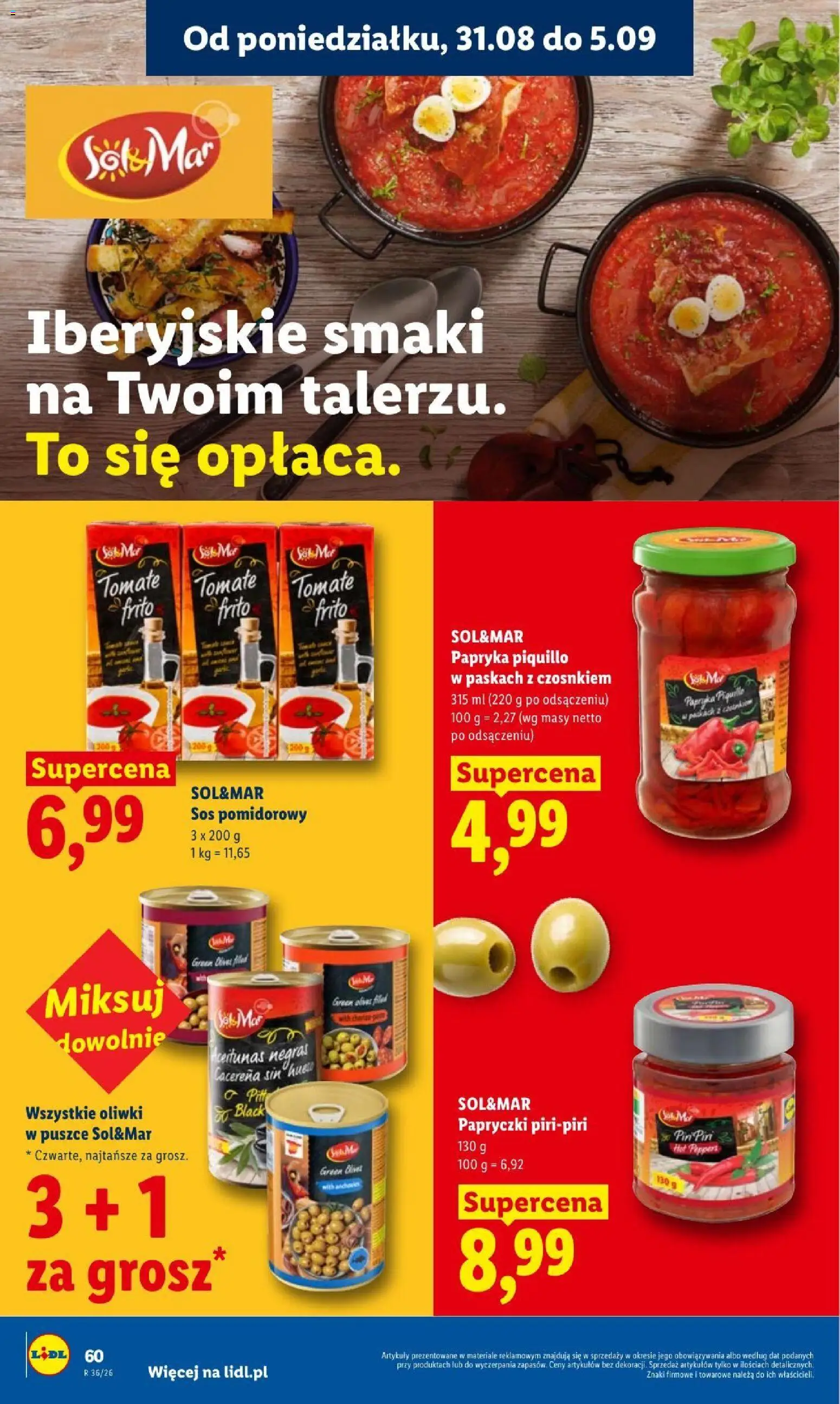 Lidl gazetka od 31.08.2026 | Strona: 60 | Produkty: Sos pomidorowy, Papryka, Oliwki, Sok