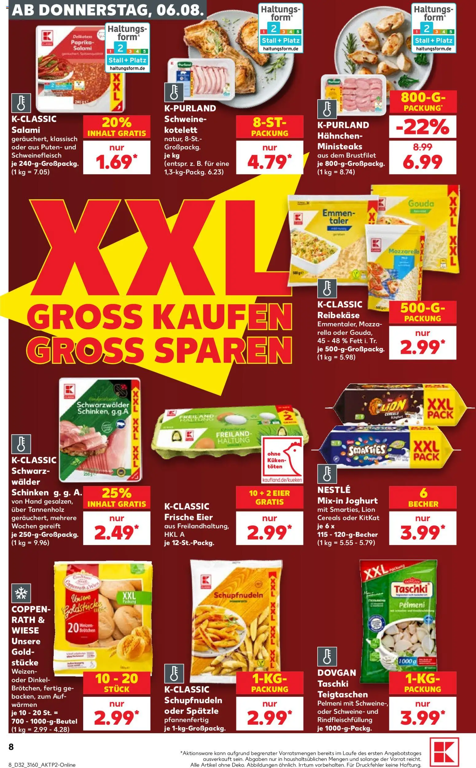 Kaufland Prospekt Rostock – gültig ab 06.08.2026 | Seite: 8 | Produkte: Hahnchen, Joghurt, Mozzarella, Schinken