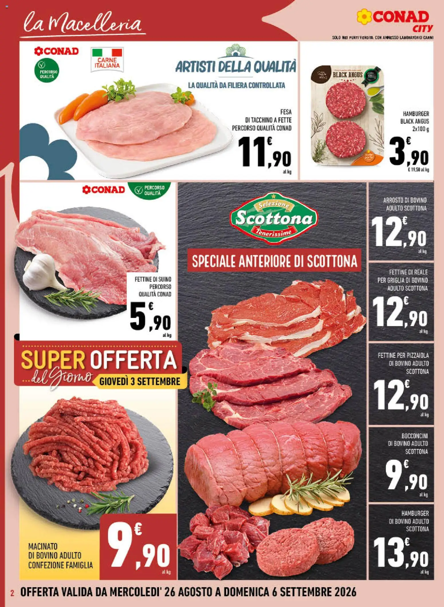 Volantino Conad del 26/08/2026 | Pagina: 2 | Prodotti: Arrosto, Tacchino, Carne, Hamburger