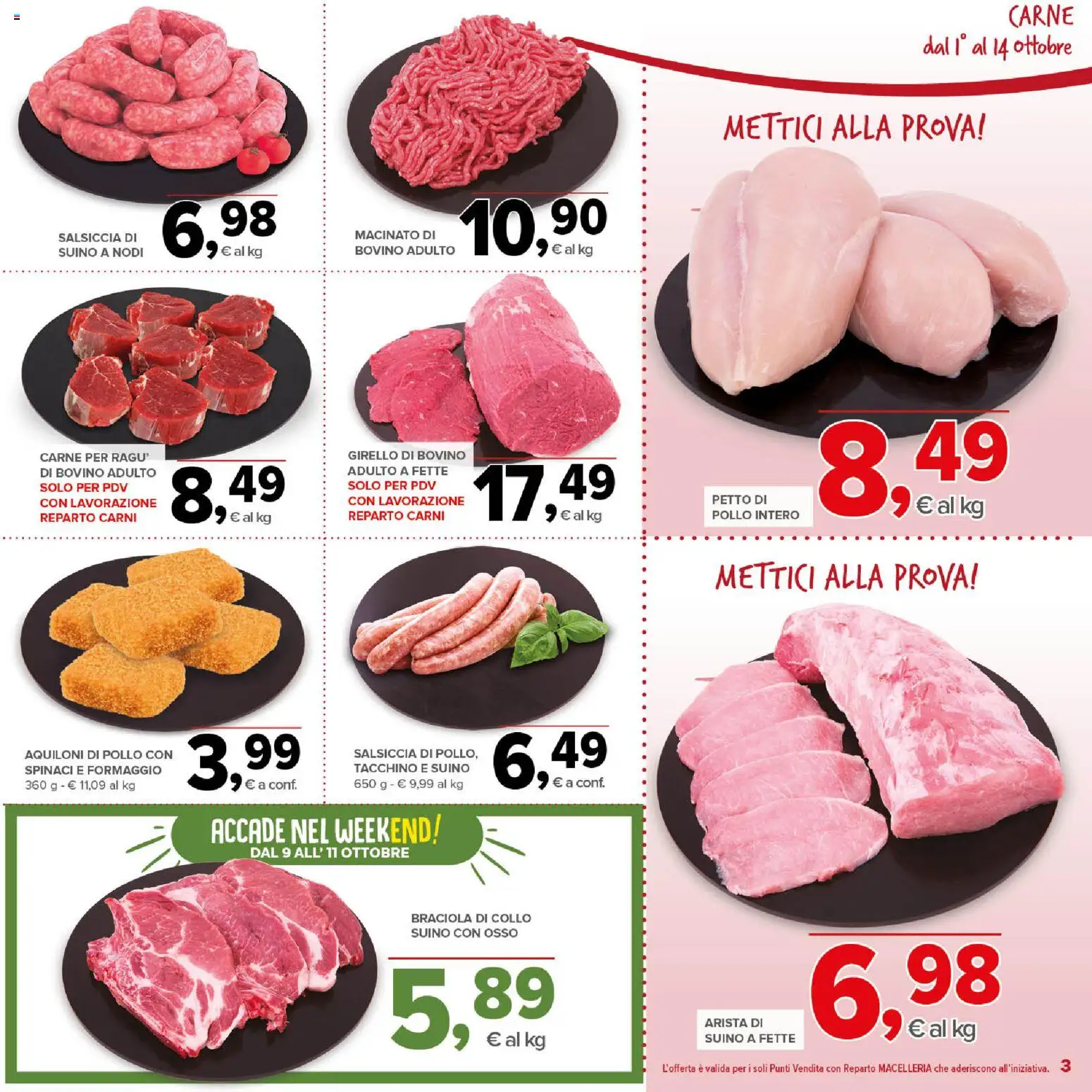 Volantino Todis del 01/10/2026 | Pagina: 3 | Prodotti: Bovino, Pollo intero, Suino, Collo