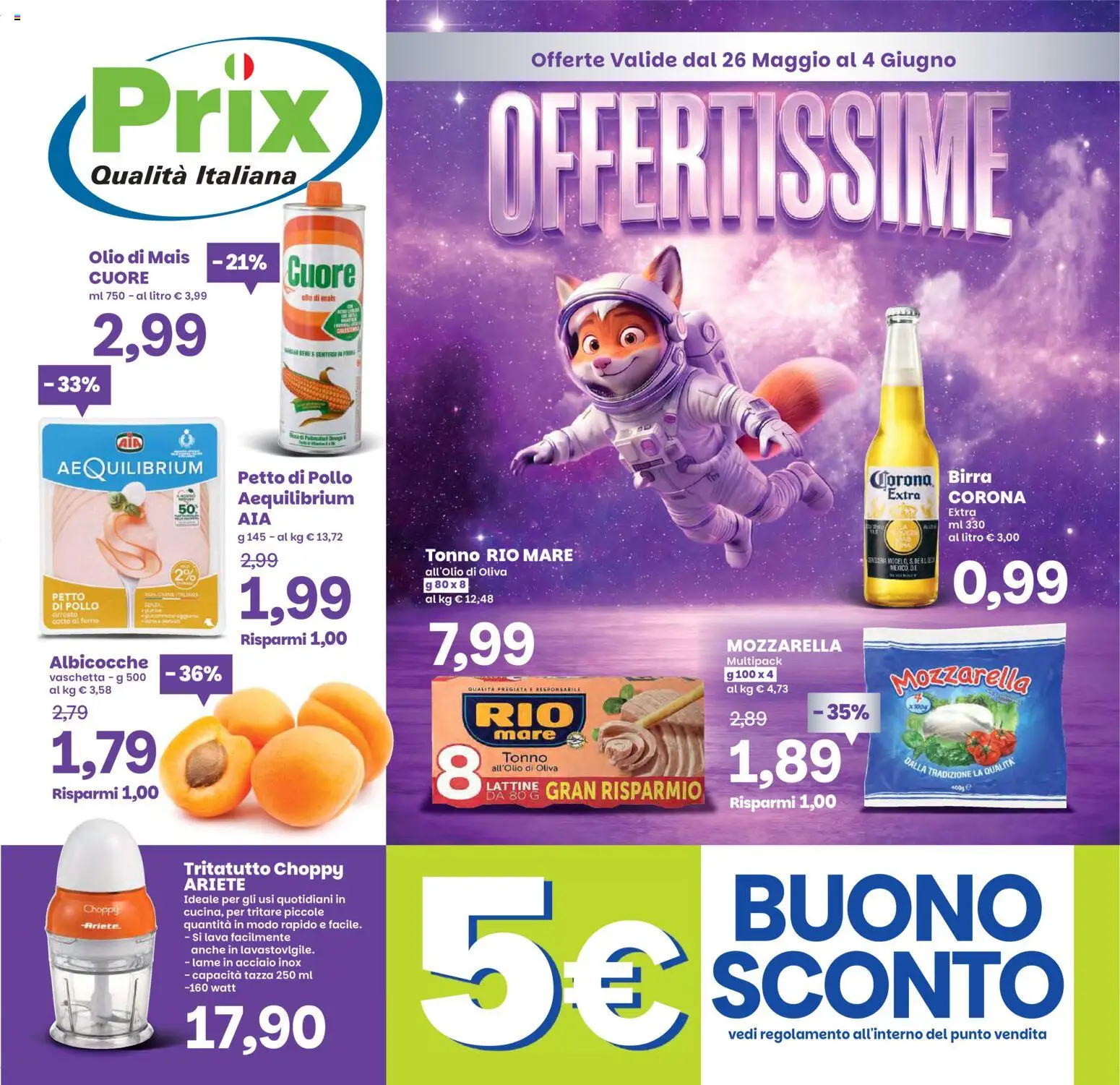 Volantino Prix del 26.05.2026 | Pagina: 1 | Prodotti: Birra, Mozzarella, Olio, Tonno