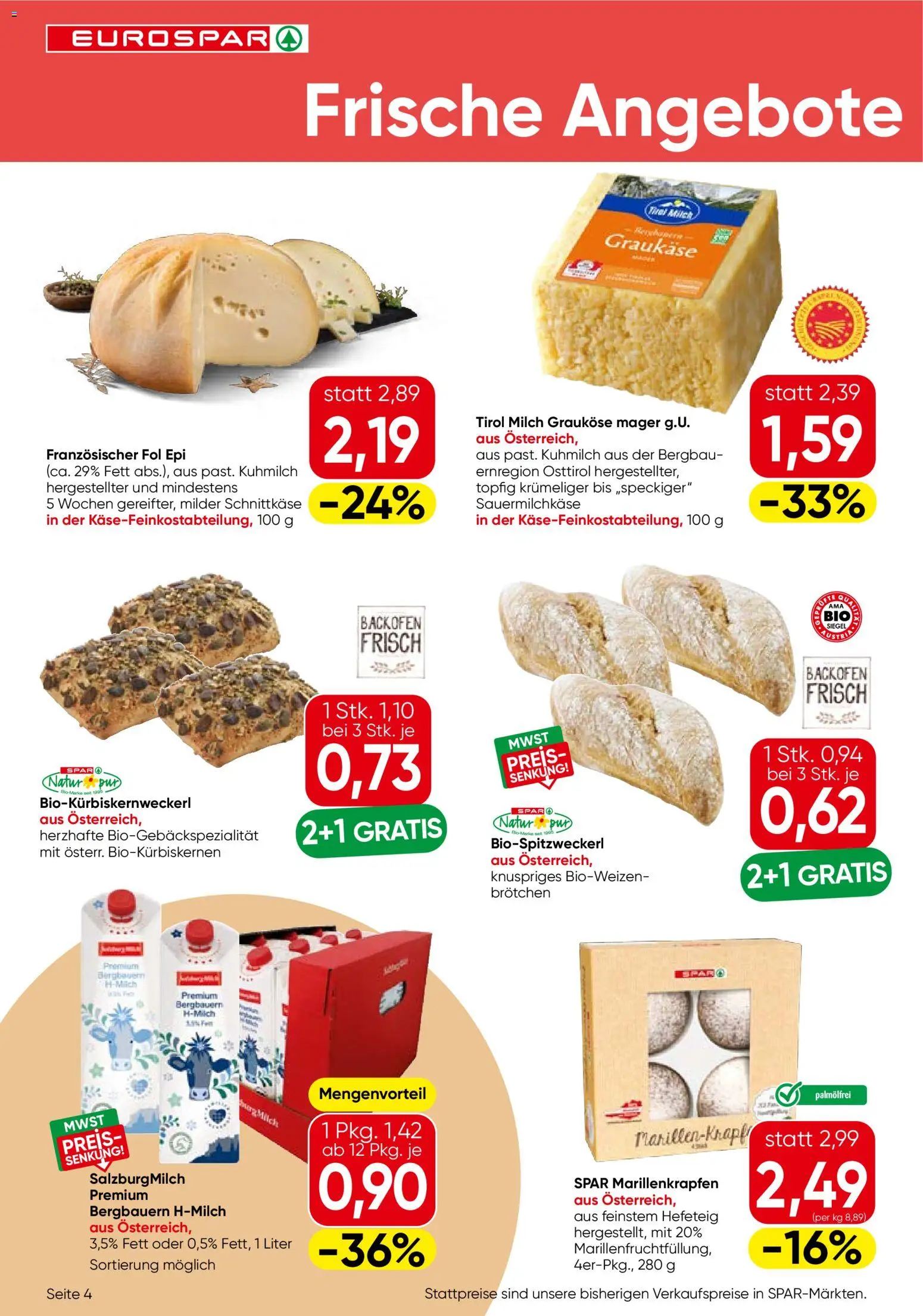 Eurospar Flugblatt gültig ab 24.09.2026 | Seite: 4 | Produkte: Milch