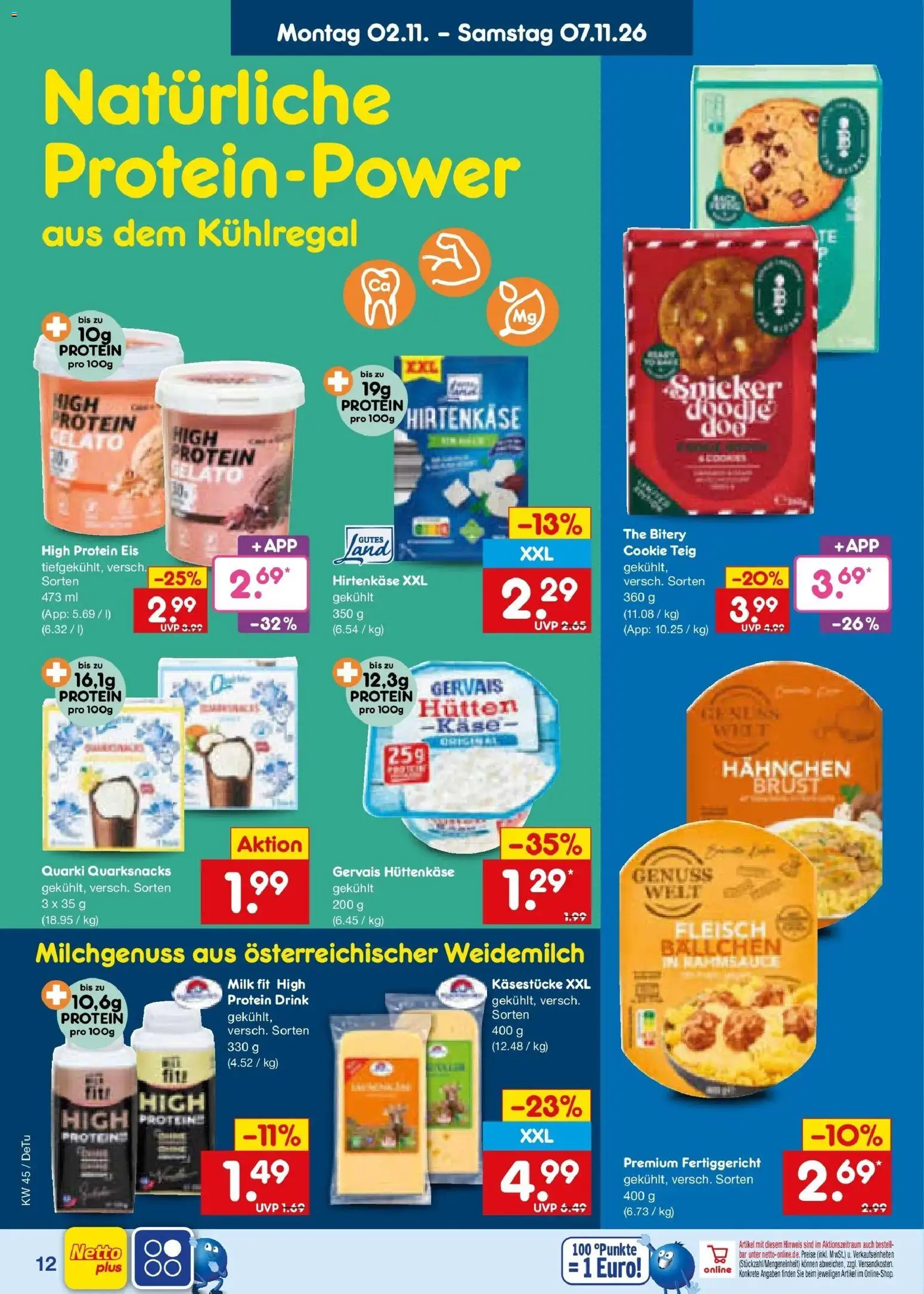 Netto Marken-Discount Prospekt Waiblingen-Bittenfeld (ab 02.11.2026) » Angebote | Seite: 20 | Produkte: Käse, Fleisch, Hüttenkäse, Eis