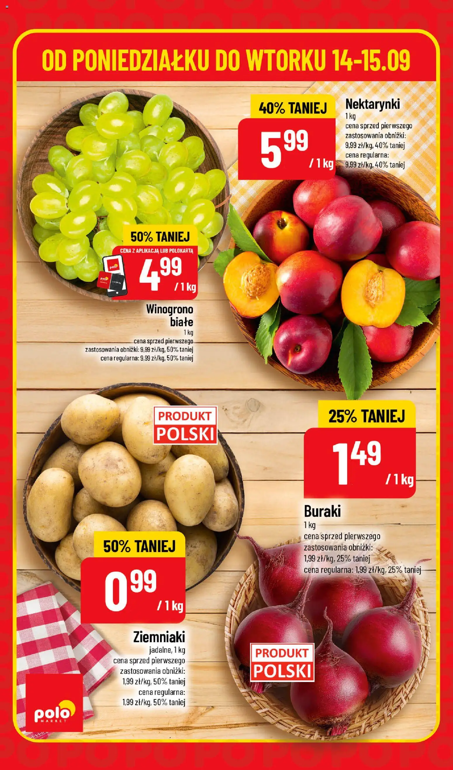 Nowa POLOmarket gazetka od jutra 14.09.2026 | Strona: 2 | Produkty: Winogrono, Nektarynki, Buraki, Ziemniaki