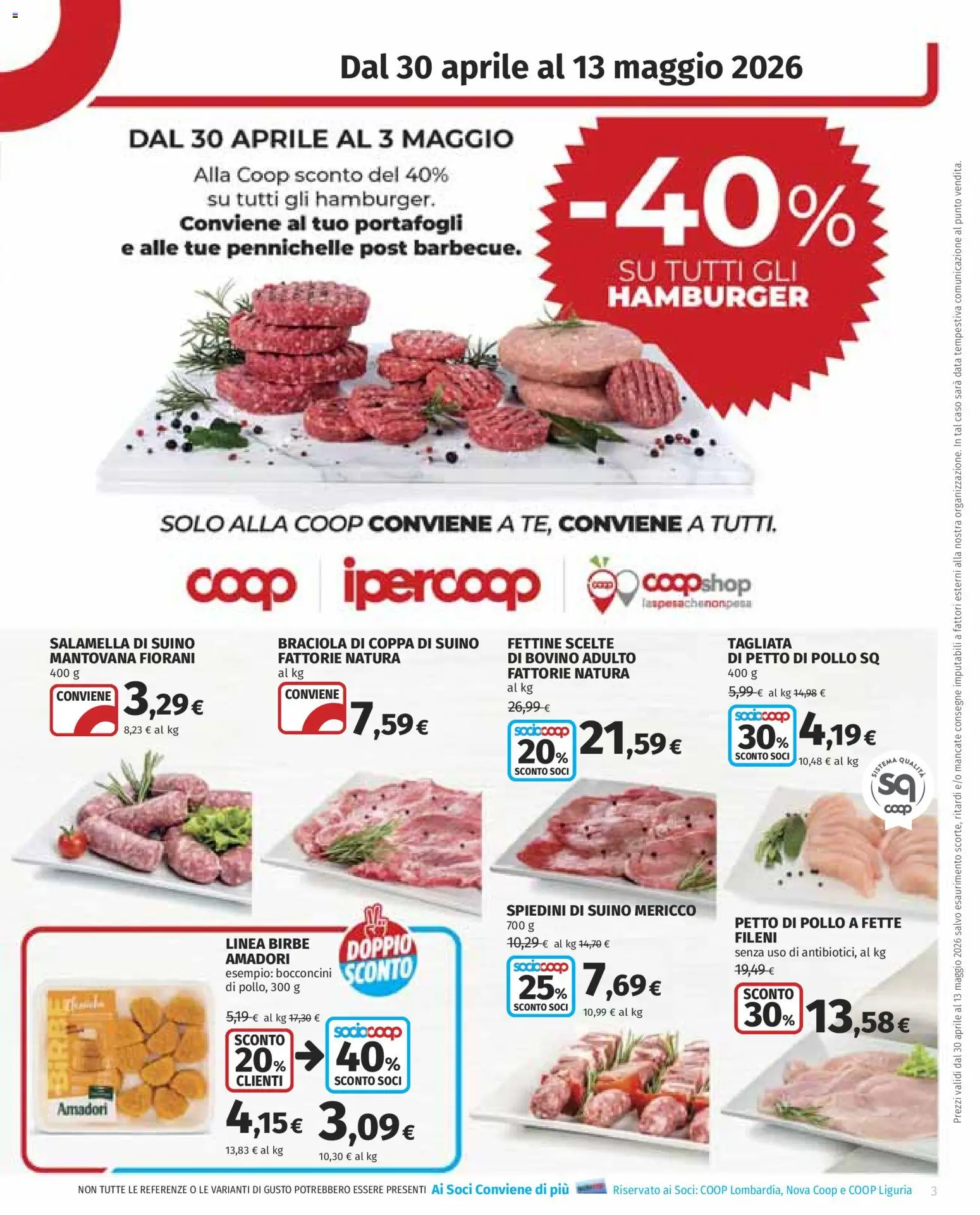 Volantino COOP del 30.04.2026 | Pagina: 3 | Prodotti: Petto di Pollo, Salamella, Suino, Spiedini