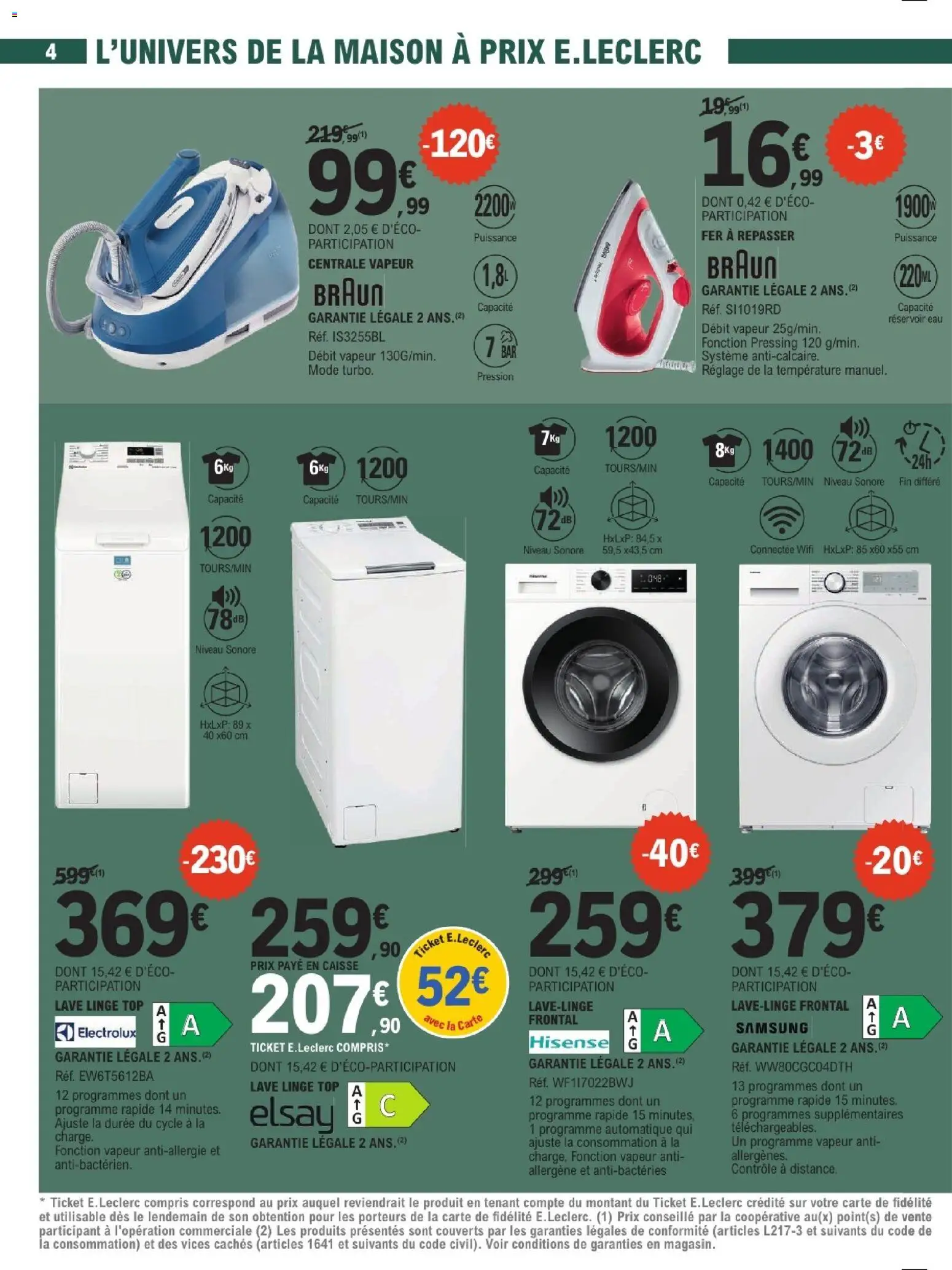 {H1} | Page: 4 | Produits: Couverts, Lave linge, Fer à repasser, Centrale vapeur