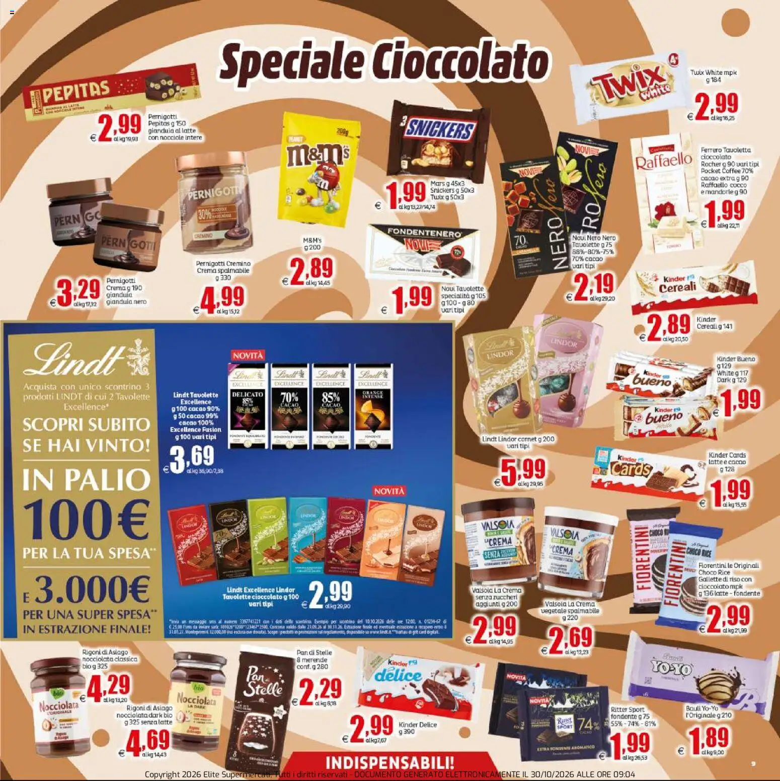 Volantino Elite Supermercati del 30/10/2026 | Pagina: 9 | Prodotti: Cioccolato, Lindt, Nocciole, Specialità