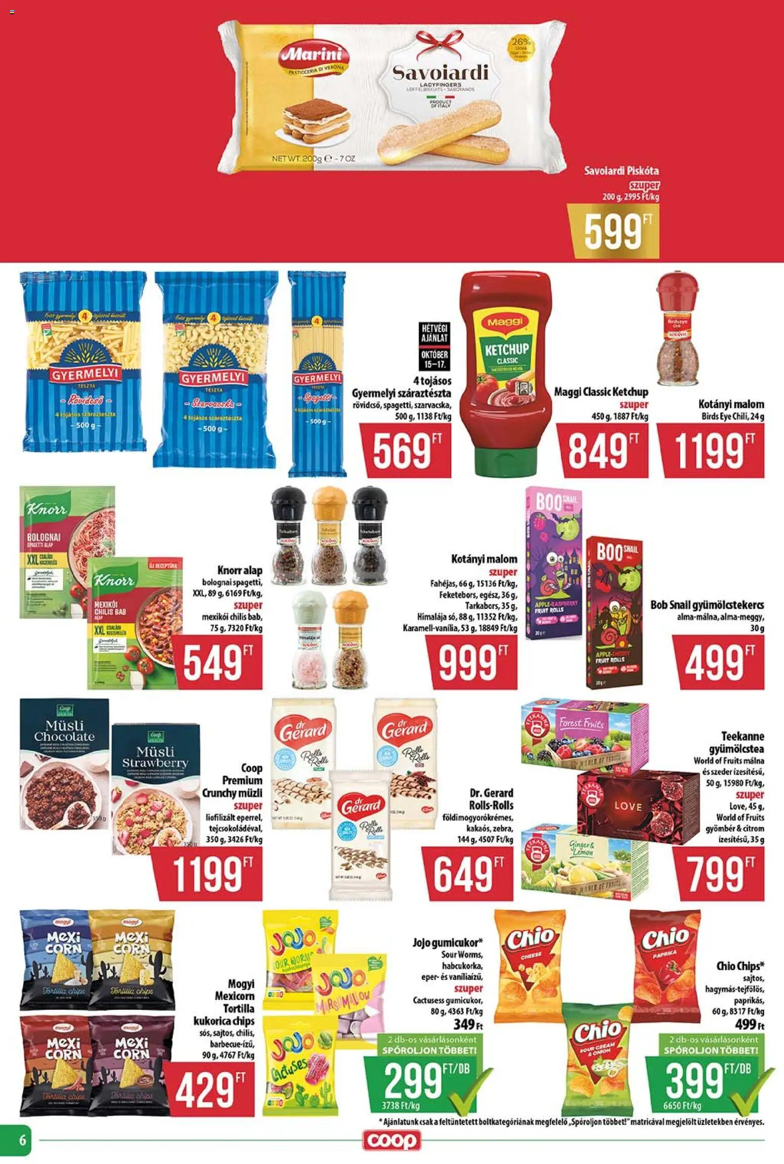 COOP akciós ujság - amely érvényes a következő dátumtól: 2026.10.15. | Oldal: 6 | Termékek: Tortilla, Maggi, Kukorica, Száraztészta