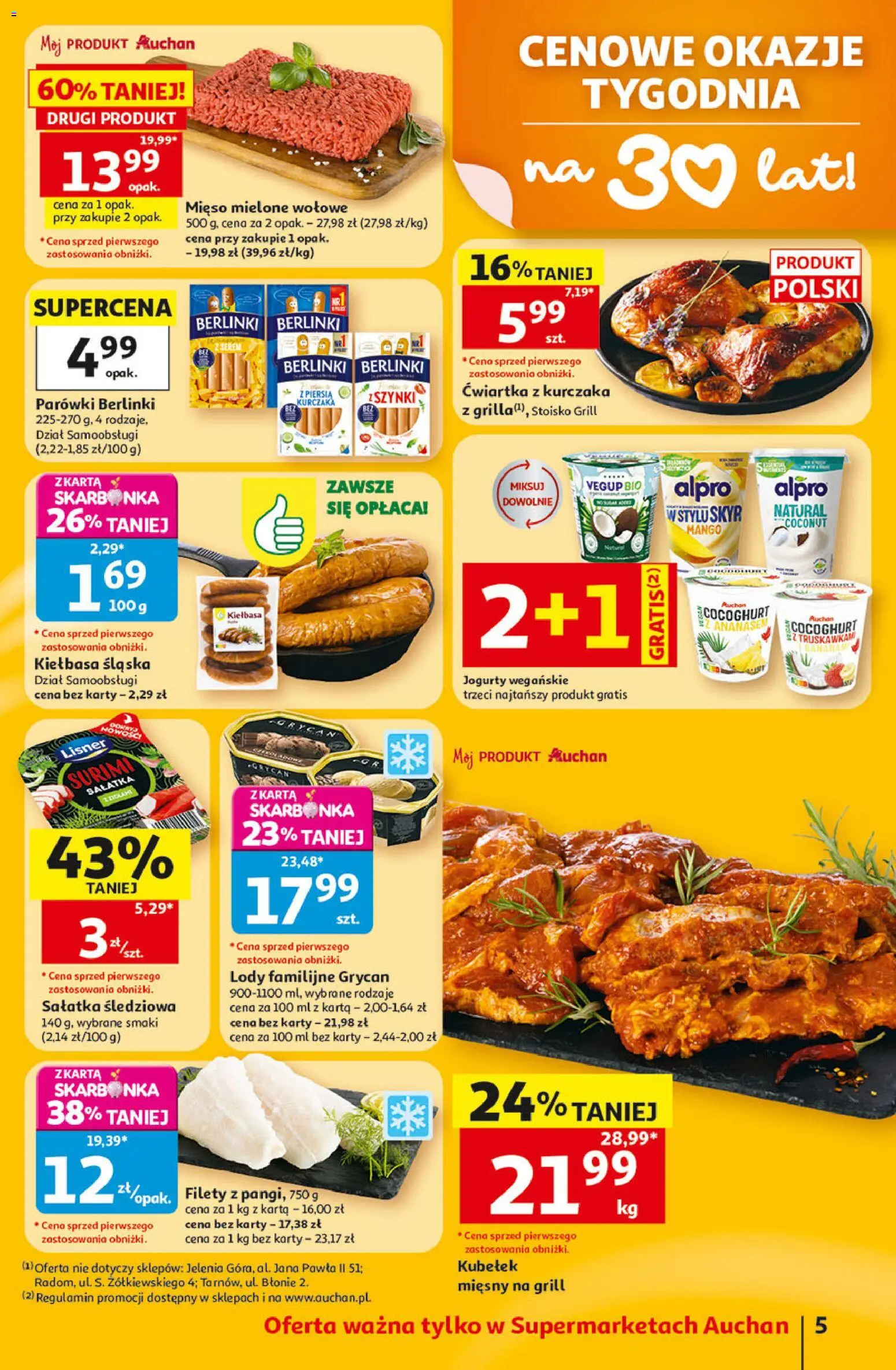 Auchan gazetka od 02.07.2026 | Strona: 5 | Produkty: Karta, Mięso, Ćwiartka z kurczaka, Skyr