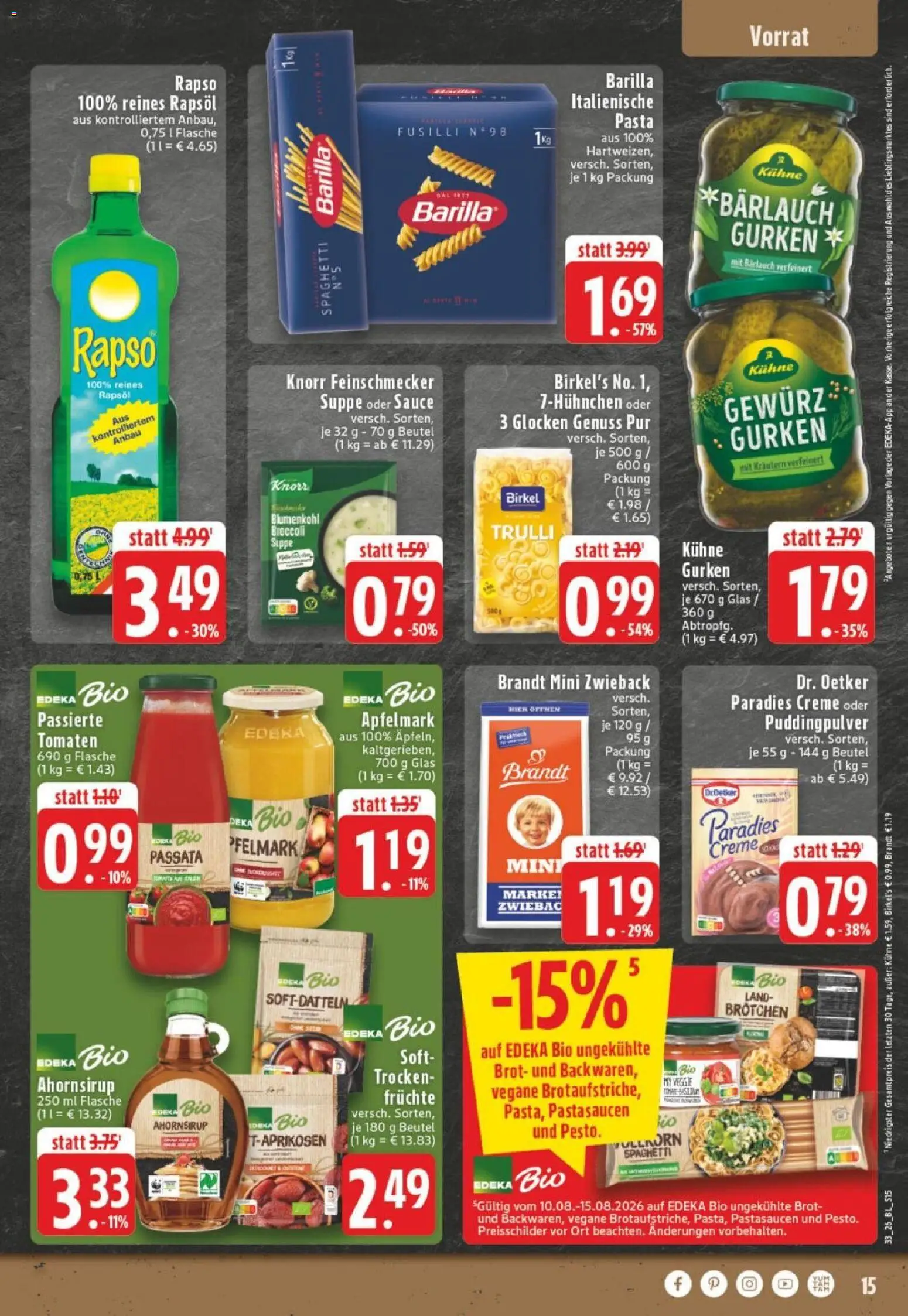 Edeka Prospekt Dortmund – gültig ab 10.08.2026 | Seite: 15 | Produkte: Spaghetti, Tomaten, Pasta, Brot