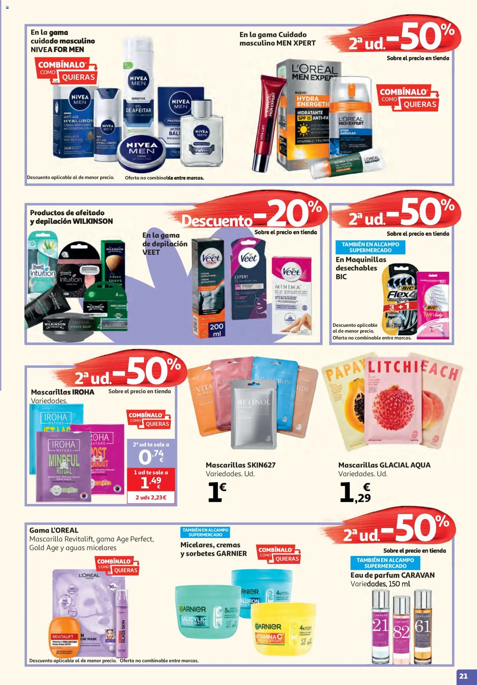 Alcampo Unico Nacional │ válido desde el 19.05.2026 | Página: 21 | Productos: Crema, Té, Crema hidratante, Eau de parfum