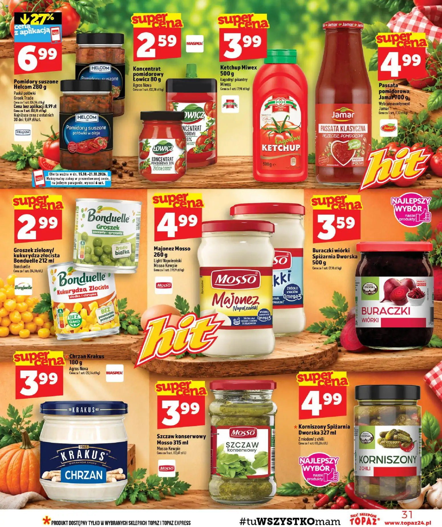 Topaz gazetka - MAZ od 15.10.2026 | Strona: 31 | Produkty: Kukurydza, Chrzan, Pomidory, Majonez