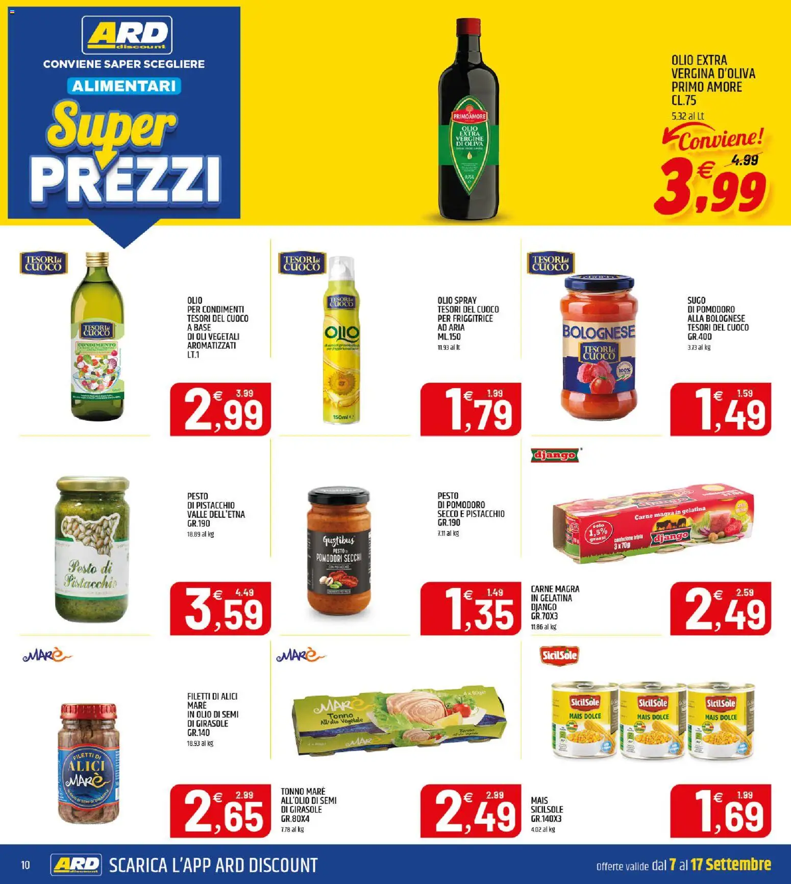 Volantino ARD Discount del 07/09/2026 | Pagina: 10 | Prodotti: Olio di semi, Pomodori, Tonno, Pistacchi