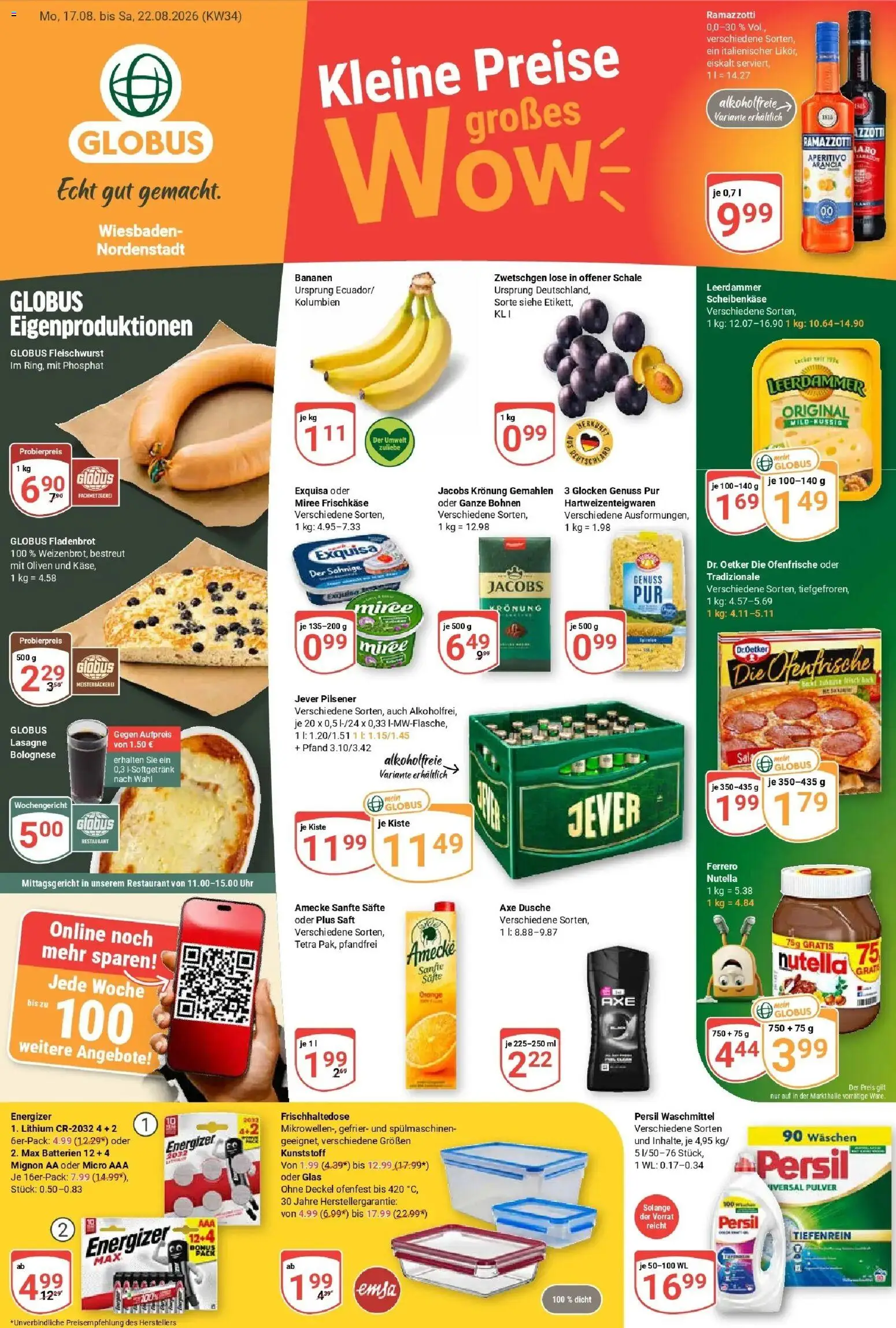 Globus Prospekt Wiesbaden-Nordenstadt (ab 17.08.2026) » Angebote online | Seite: 1 | Produkte: Bananen, Waschmittel, Saft, Frischkase