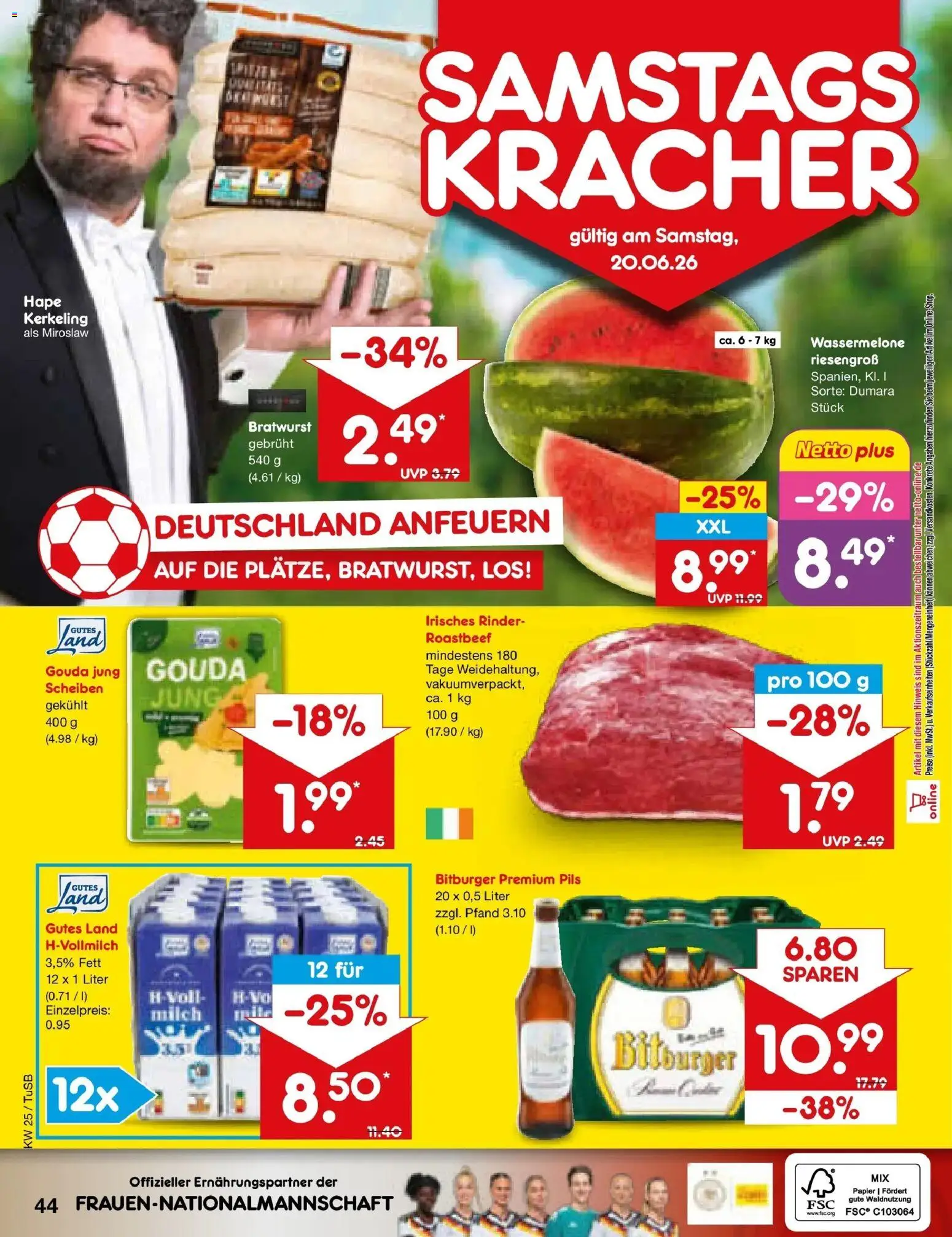 Netto Marken-Discount Prospekt Lahr-Langenwinkel – gültig ab 14.06.2026 | Seite: 56 | Produkte: Milch, Pils, Bratwurst, Wassermelone