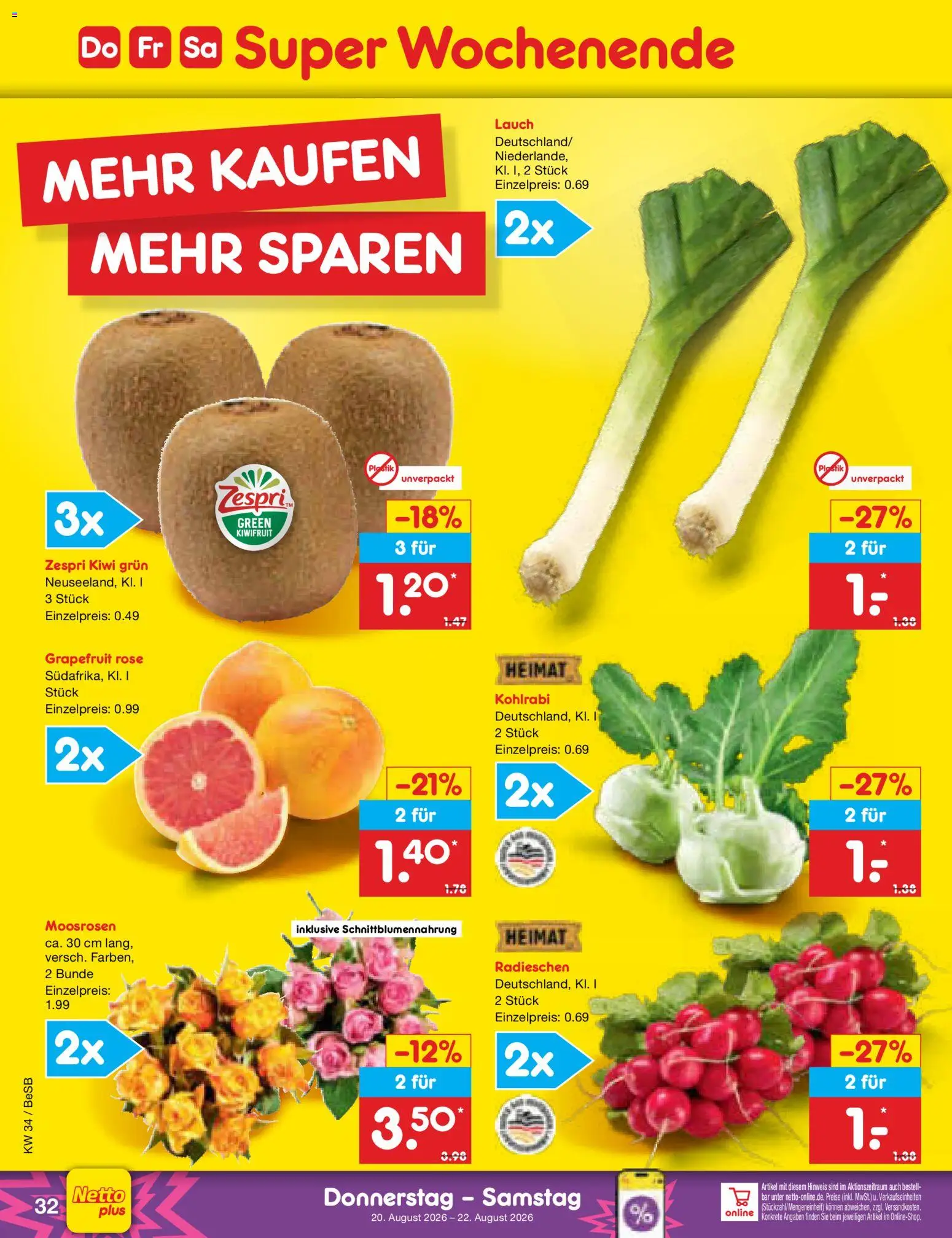 Netto Marken-Discount Prospekt – gültig ab 17.08.2026 | Seite: 50 | Produkte: Kohlrabi, Grapefruit, Kiwi, Lauch