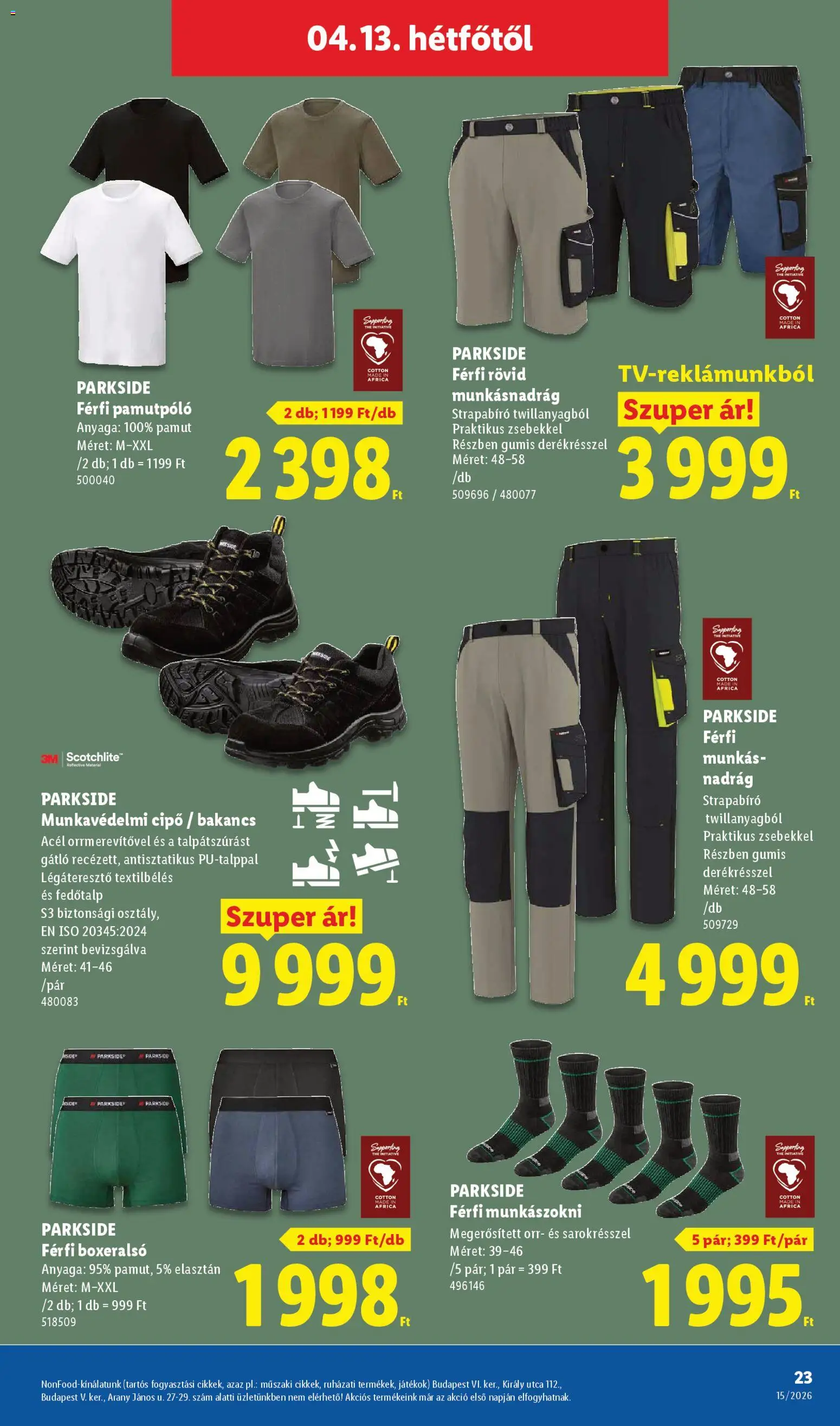 Lidl akciós ujság - amely érvényes a következő dátumtól: 09.04.2026 | Oldal: 23 | Termékek: Boxeralsó, Bakancs, Játékok, Nadrág