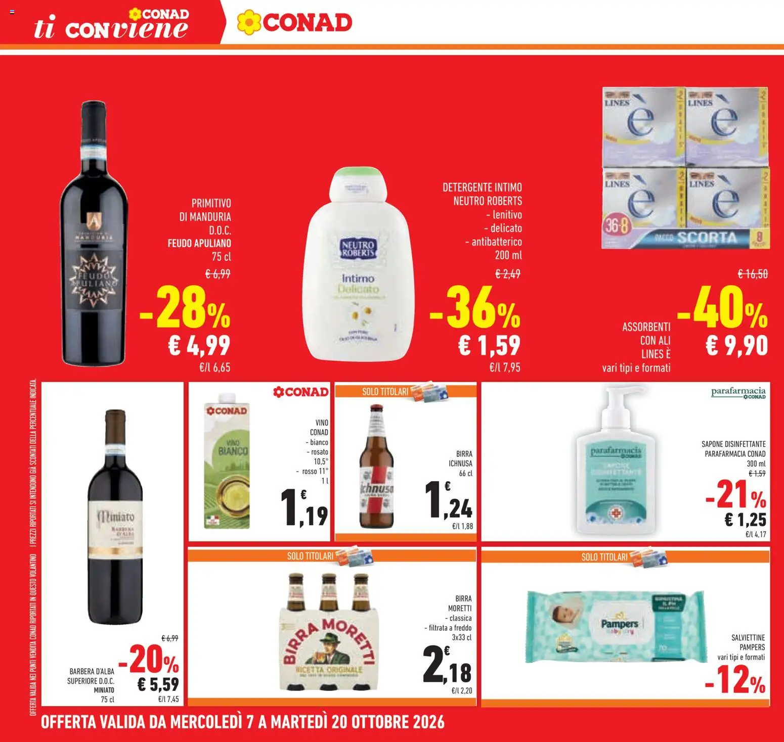 Volantino Conad del 07/10/2026 | Pagina: 44 | Prodotti: Sapone, Birra, Intimo, Birra Moretti