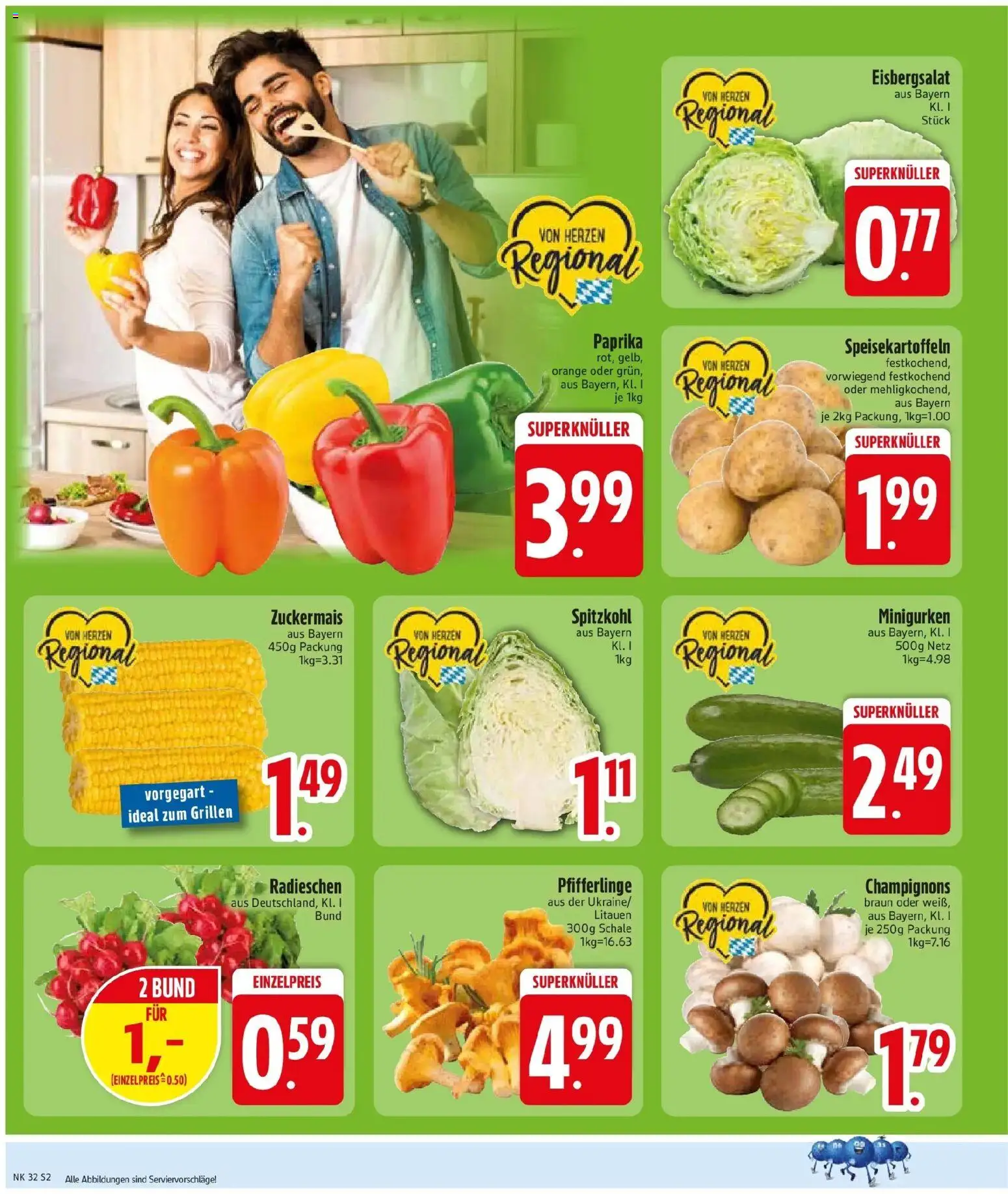 Edeka Prospekt Pfaffenhofen/Ilm (ab 03.08.2026) » Angebote Online | Seite: 4 | Produkte: Eisbergsalat, Champignons, Paprika, Pfifferlinge