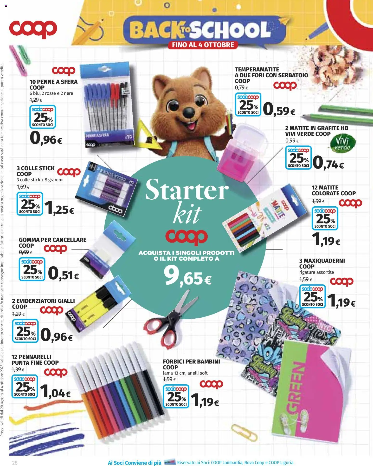 Volantino COOP del 20/08/2026 | Pagina: 28 | Prodotti: Temperamatite, Data, Matite colorate, Penne