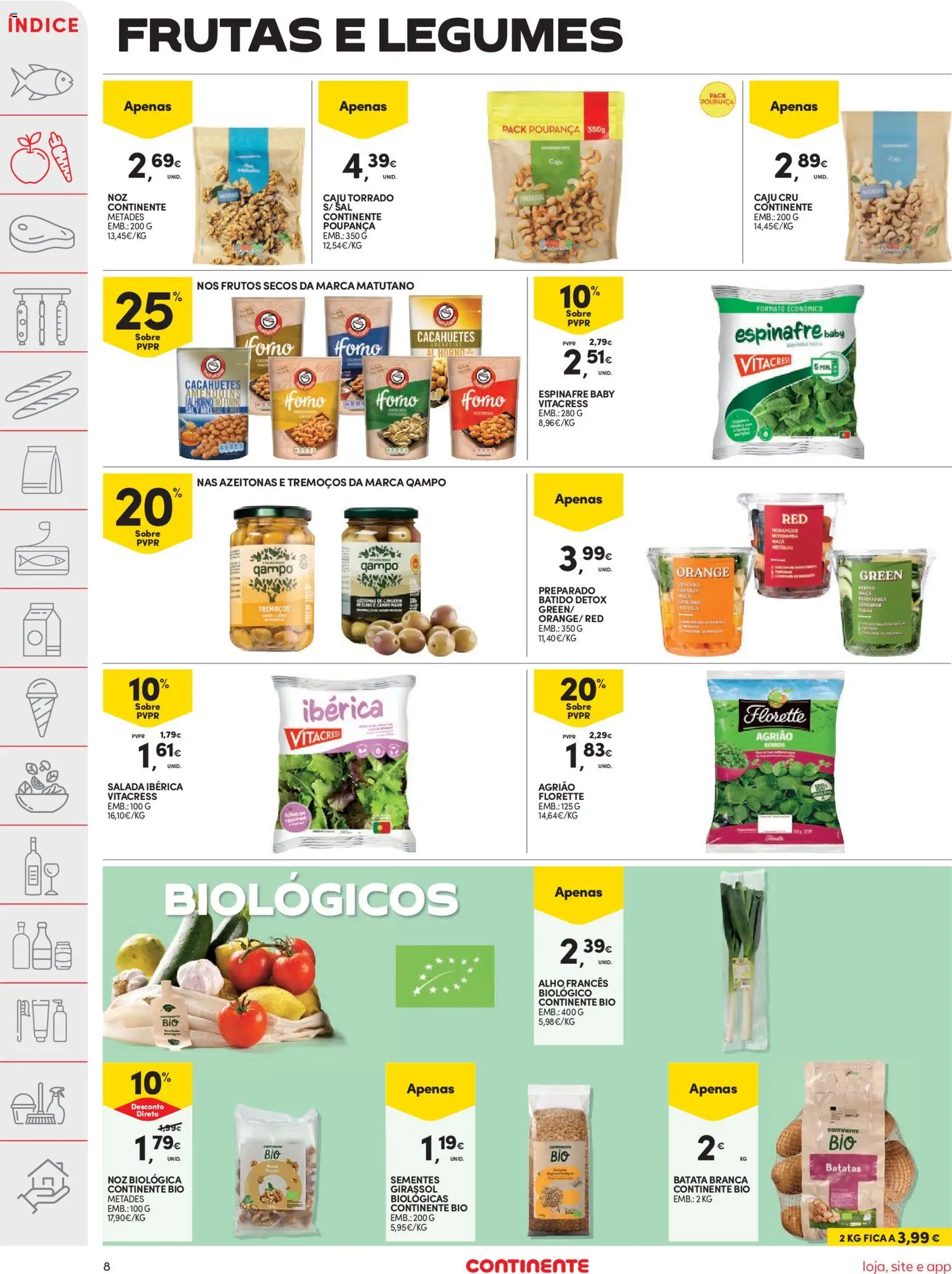 Continente folheto │ válido de 29/09/2026 | Página: 8 | Produtos: Legumes, Sal, Agrião, Mirtilos