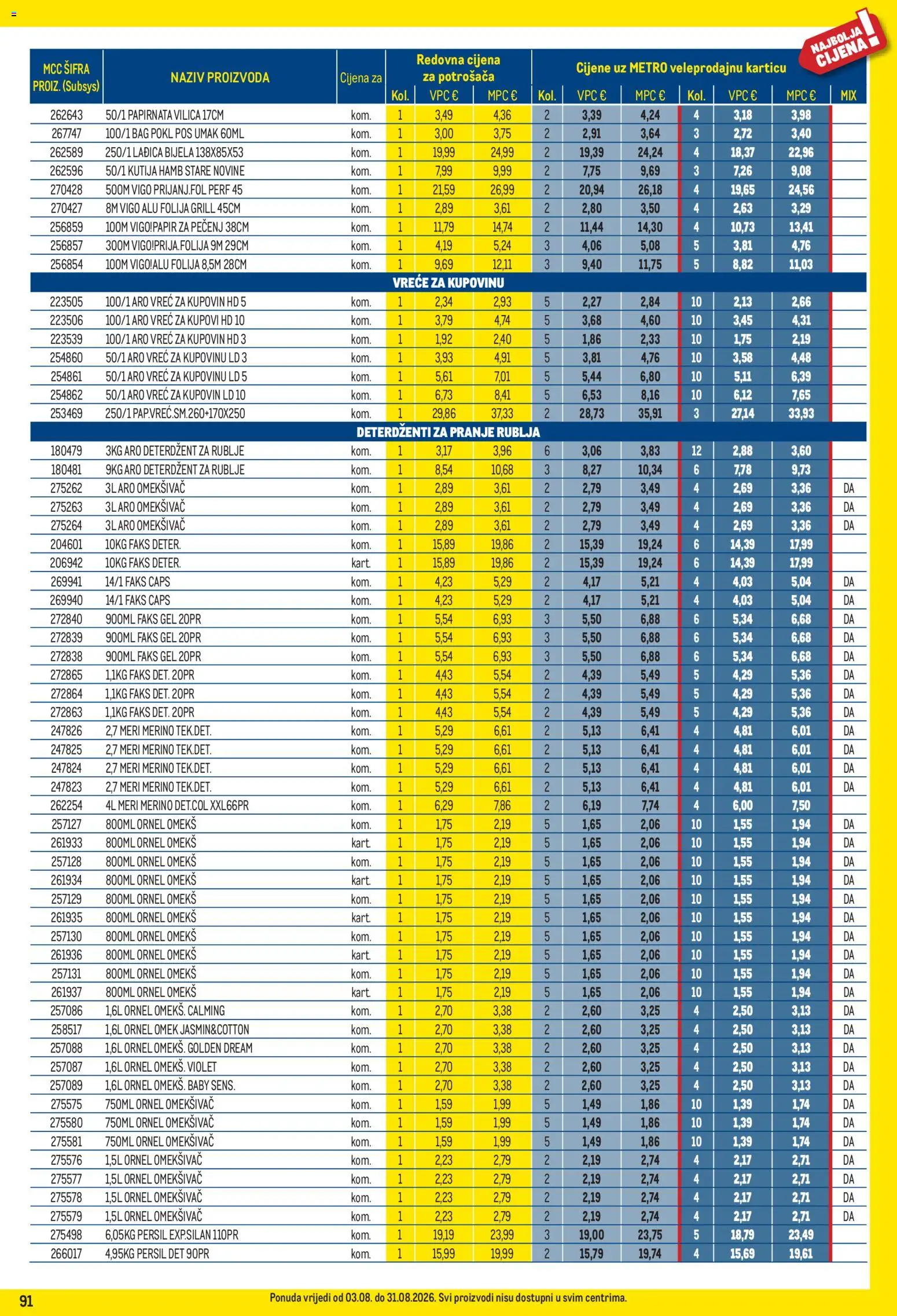 Metro katalog | vrijedi od 03.08.2026 | Stranica: 91 | Proizvodi: Faks, Kutija, Deterdžent, Meri Merino
