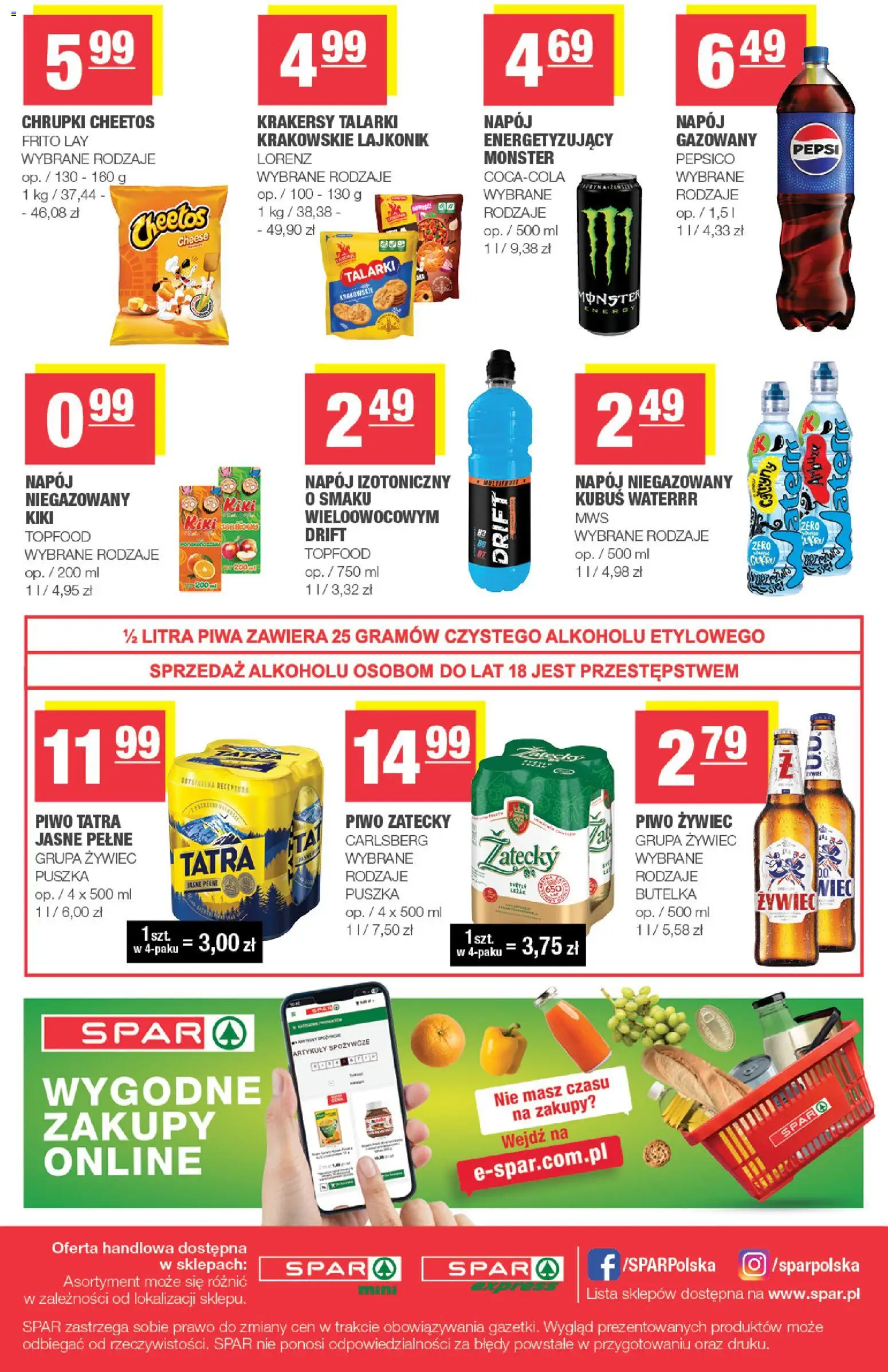 Spar gazetka - Mini od 26.08.2026 | Strona: 4 | Produkty: Kubuś, Chrupki, Krakersy, Piwo zatecky