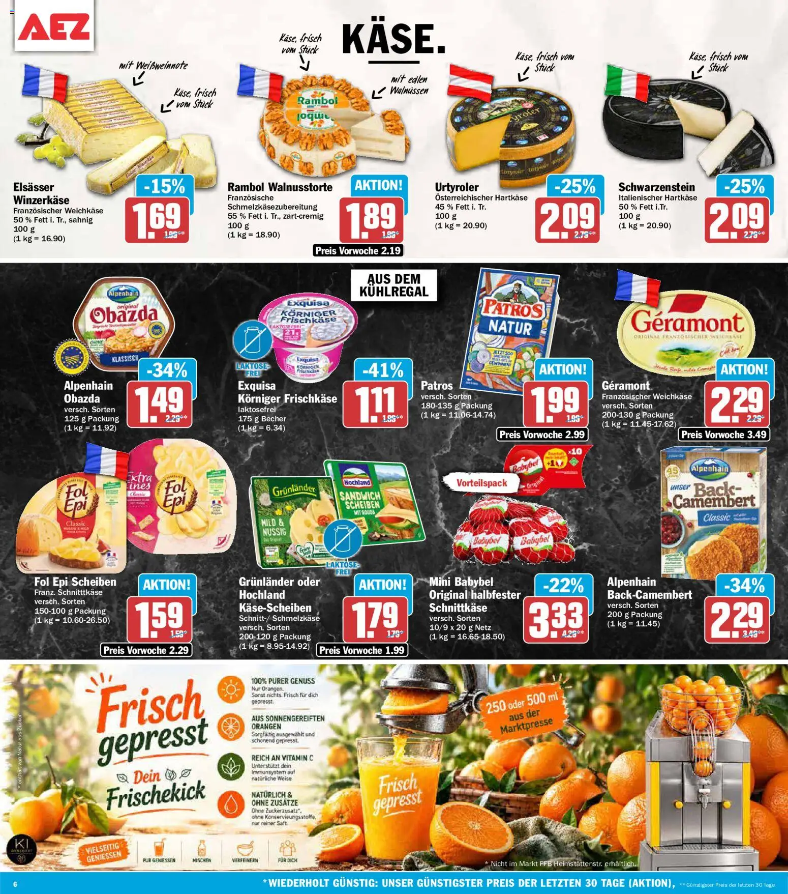AEZ Prospekt – gültig ab 02.11.2026 | Seite: 6 | Produkte: Patros, Grunlander, Babybel, Frischkase