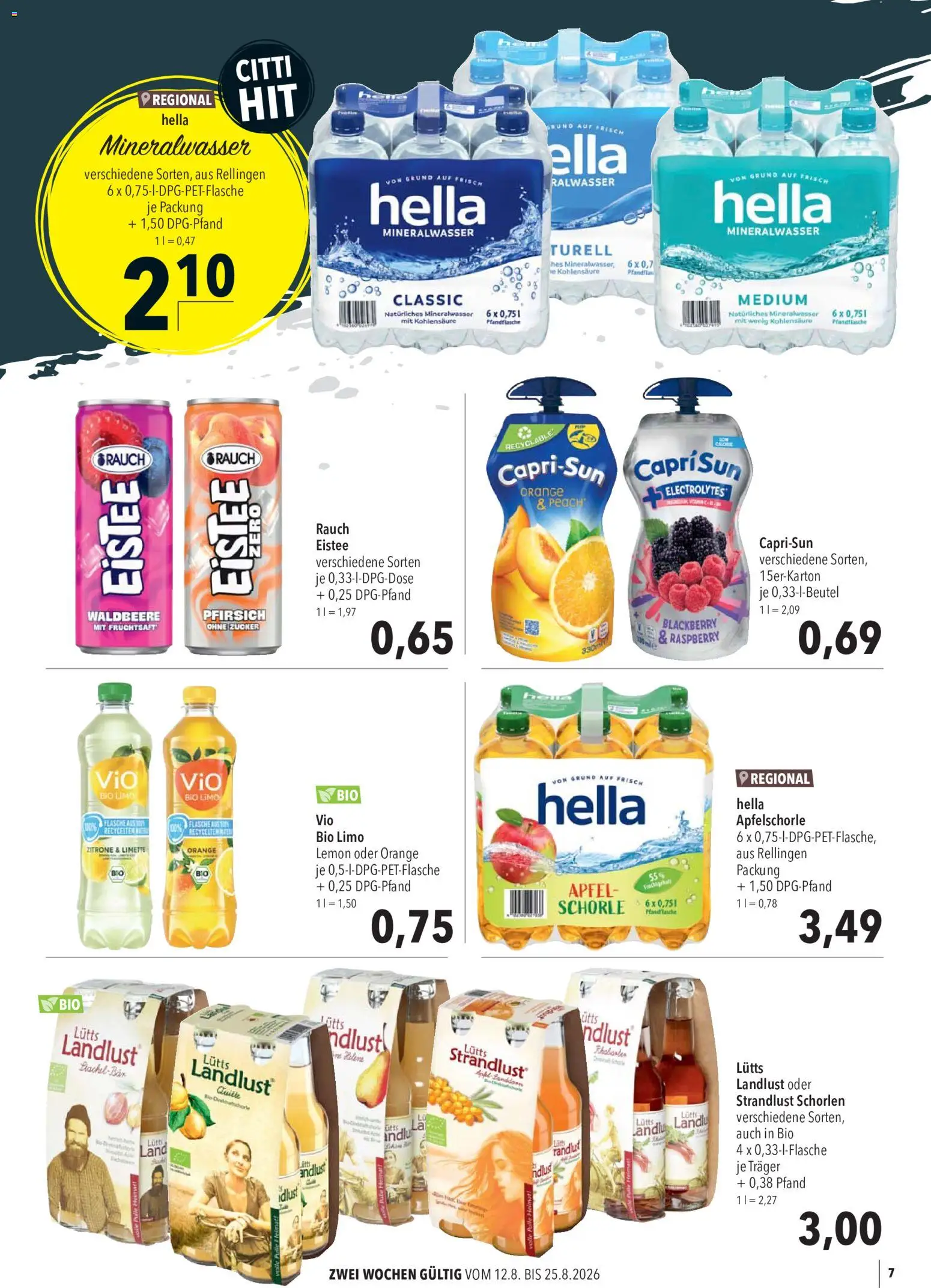 CITTI Markt Kioskwerbung – gültig ab 12.08.2026 | Seite: 7 | Produkte: Zucker, Hella, Limette, Fruchtsaft