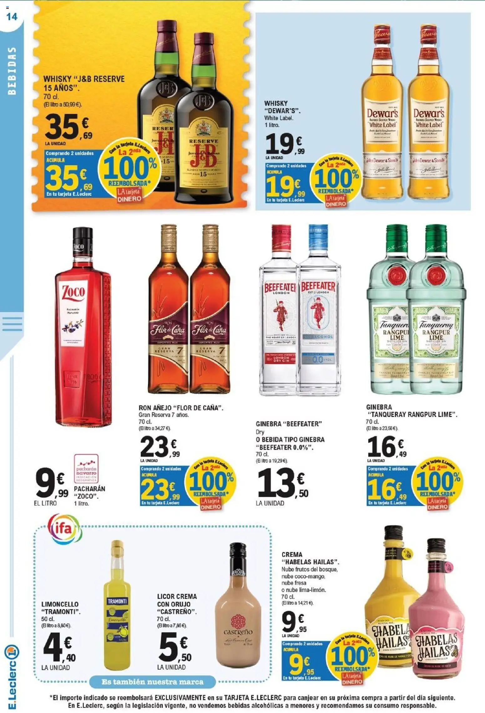 E.Leclerc - Ciudad Real │ válido desde el 23/09/2026 | Página: 14 | Productos: Licor, Ginebra Beefeater, Crema, Whisky