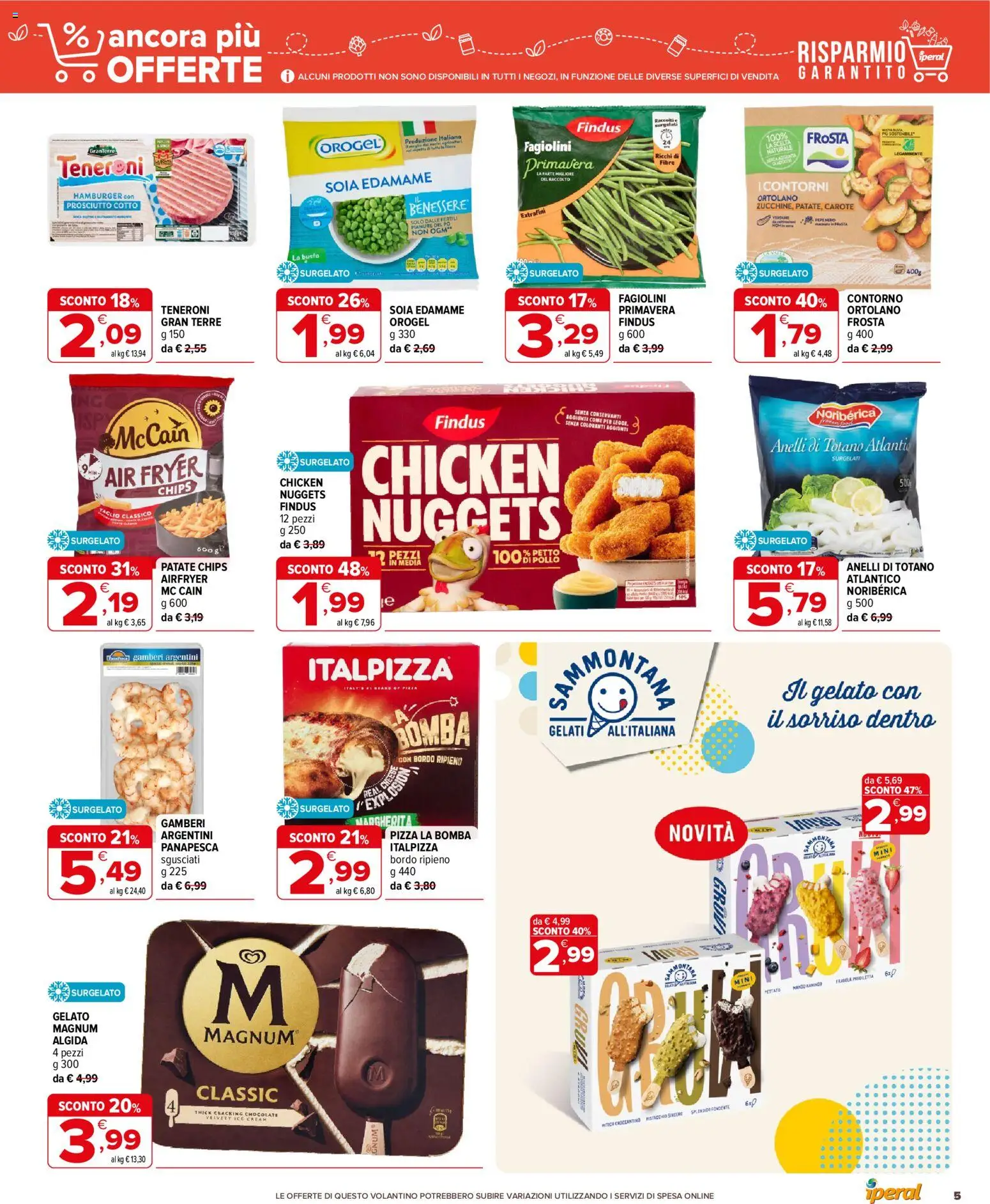 Volantino Iperal del 29/07/2026 | Pagina: 5 | Prodotti: Gamberi, Patate, Fagiolini, Hamburger