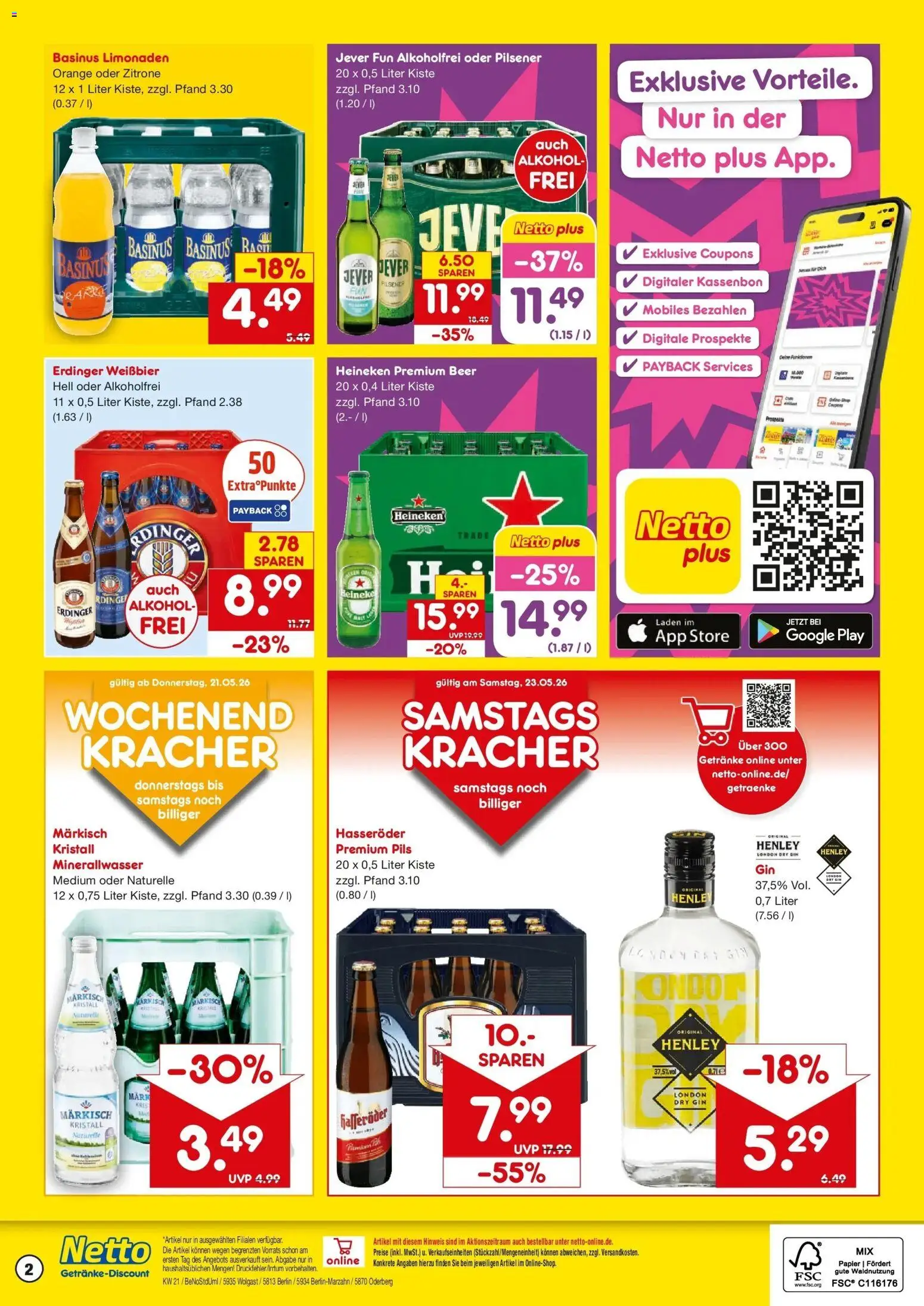 Netto Marken-Discount Prospekt Berlin	 – gültig ab 18.05.2026 | Seite: 2 | Produkte: Erdinger, Weißbier, Hasseröder, Gin
