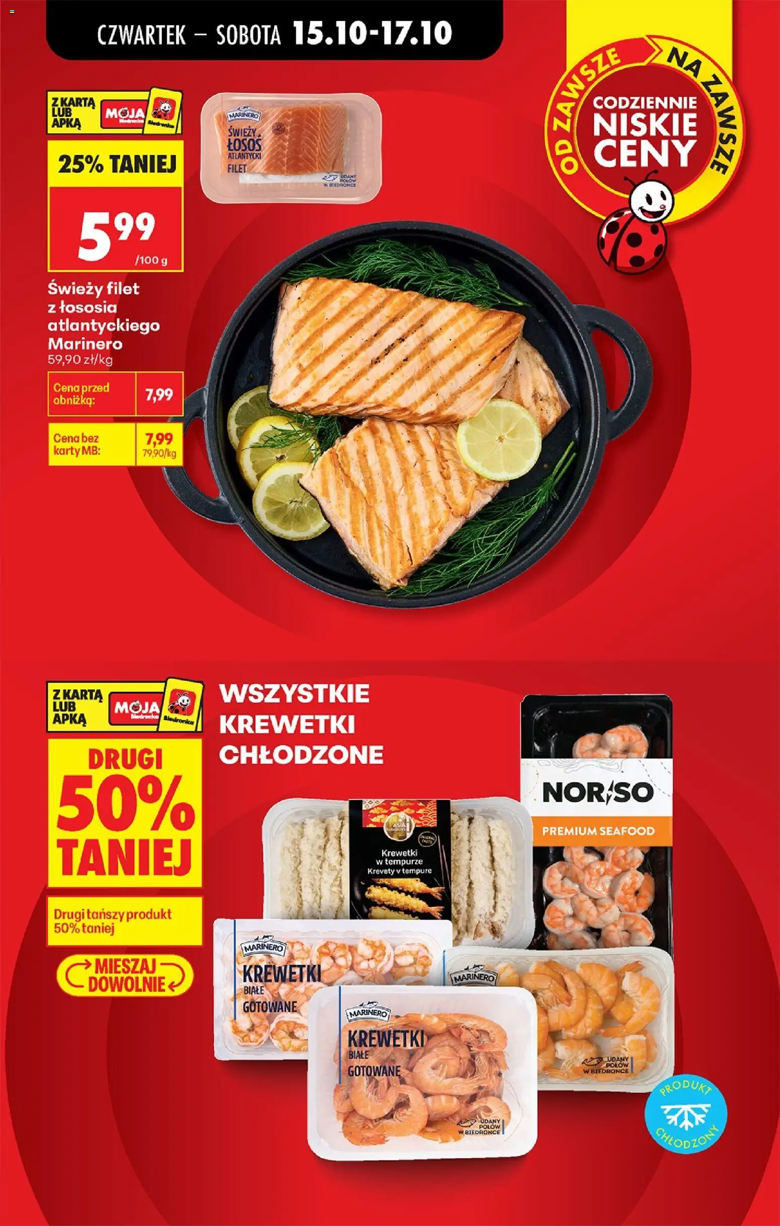 Biedronka gazetka - Czas na toast od 15.10.2026 | Strona: 7 | Produkty: Łosoś atlantycki, Krewetki, Łosoś, Filet