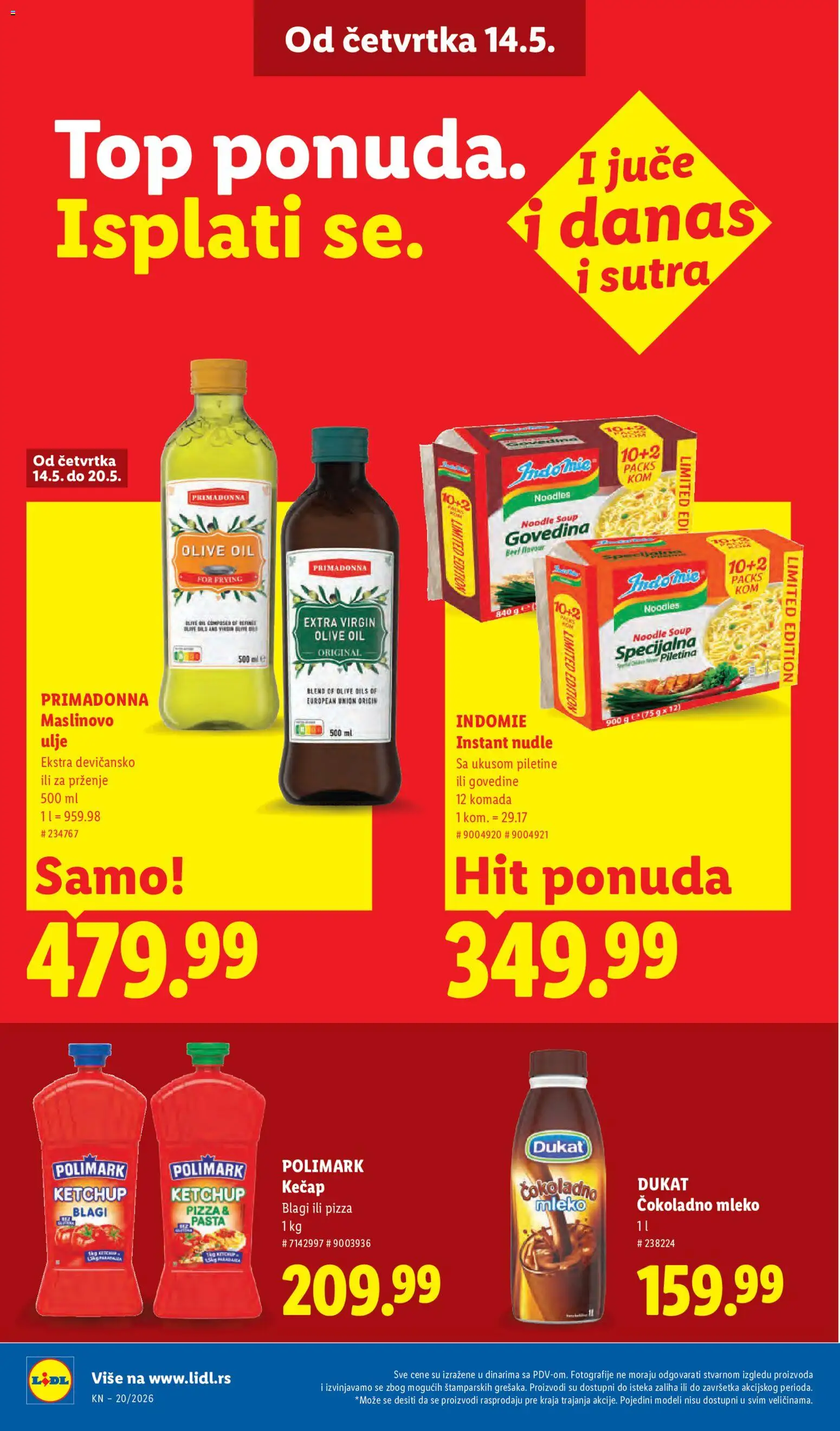 Lidl katalog - važi od 14.05.2026 | Strana: 24 | Proizvode: Kečap, Čokoladno mleko, Maslinovo ulje, Nudle