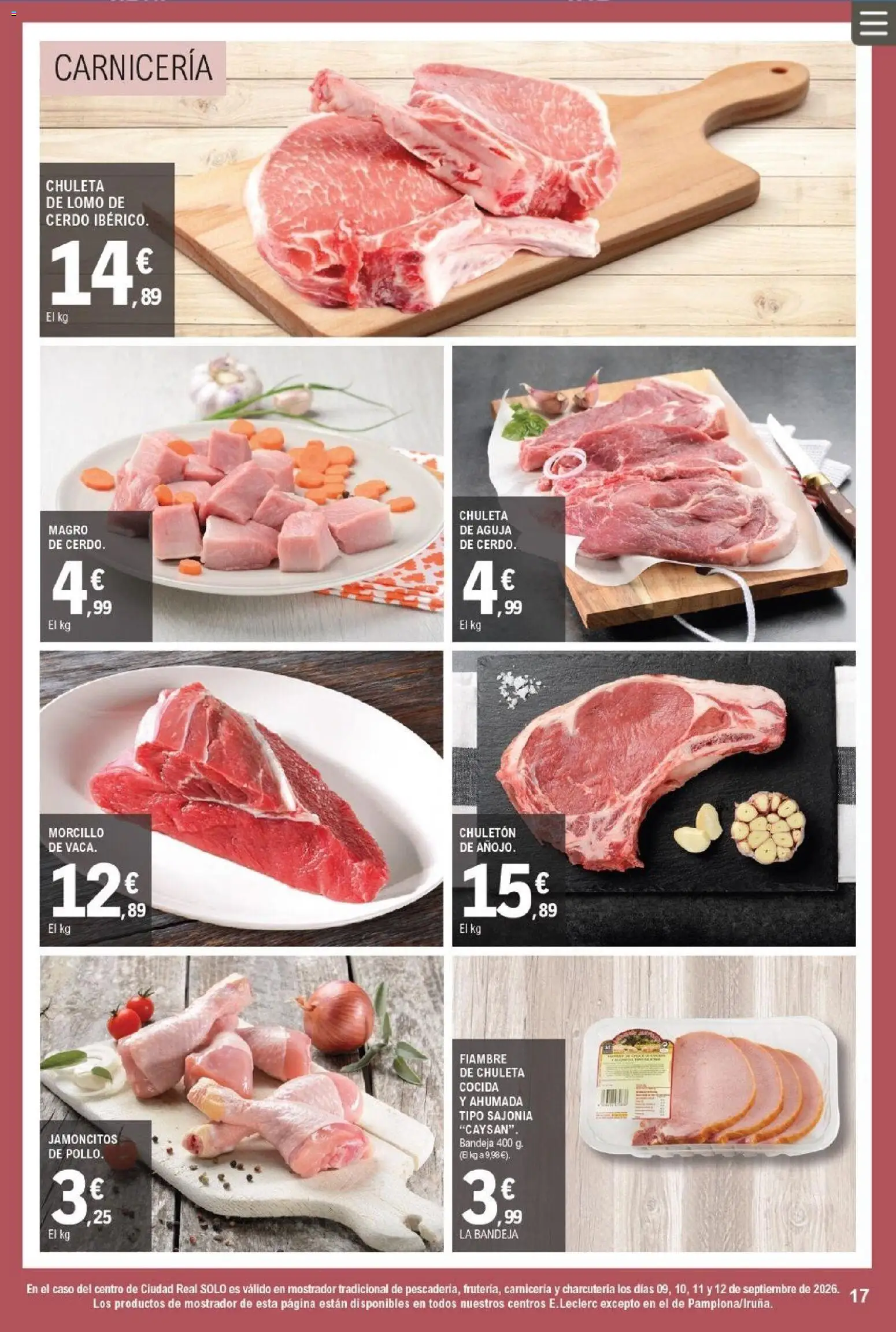 E.Leclerc Miranda de Ebro │ válido desde el 09/09/2026 | Página: 17 | Productos: Lomo, Cerdo, Lomo de cerdo, Bandeja