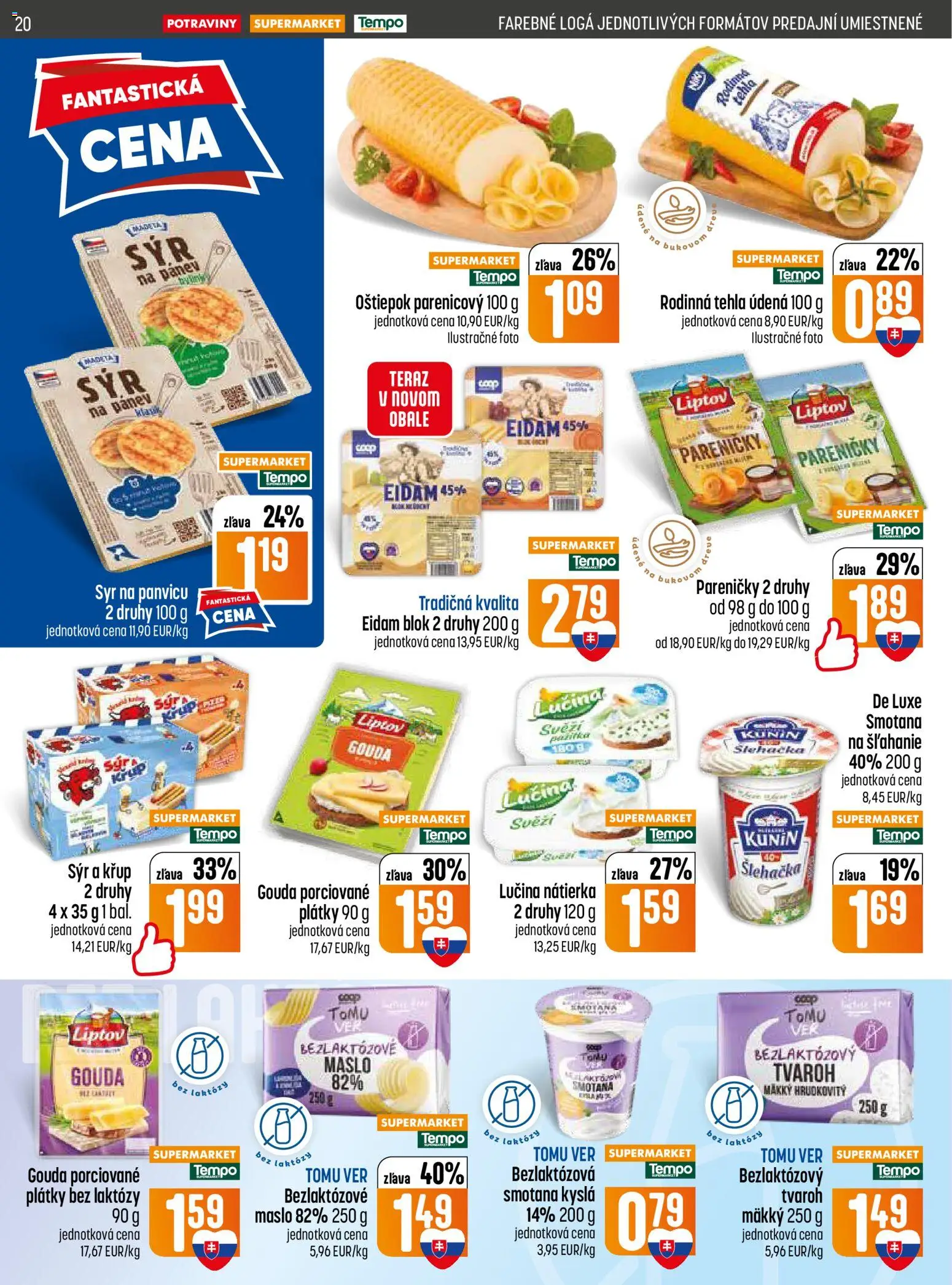 Nové COOP Jednota akcie – leták je platný od 18.06.2026 | Strana: 20 | Produkty: Maslo, Syr, Smotana, Eidam