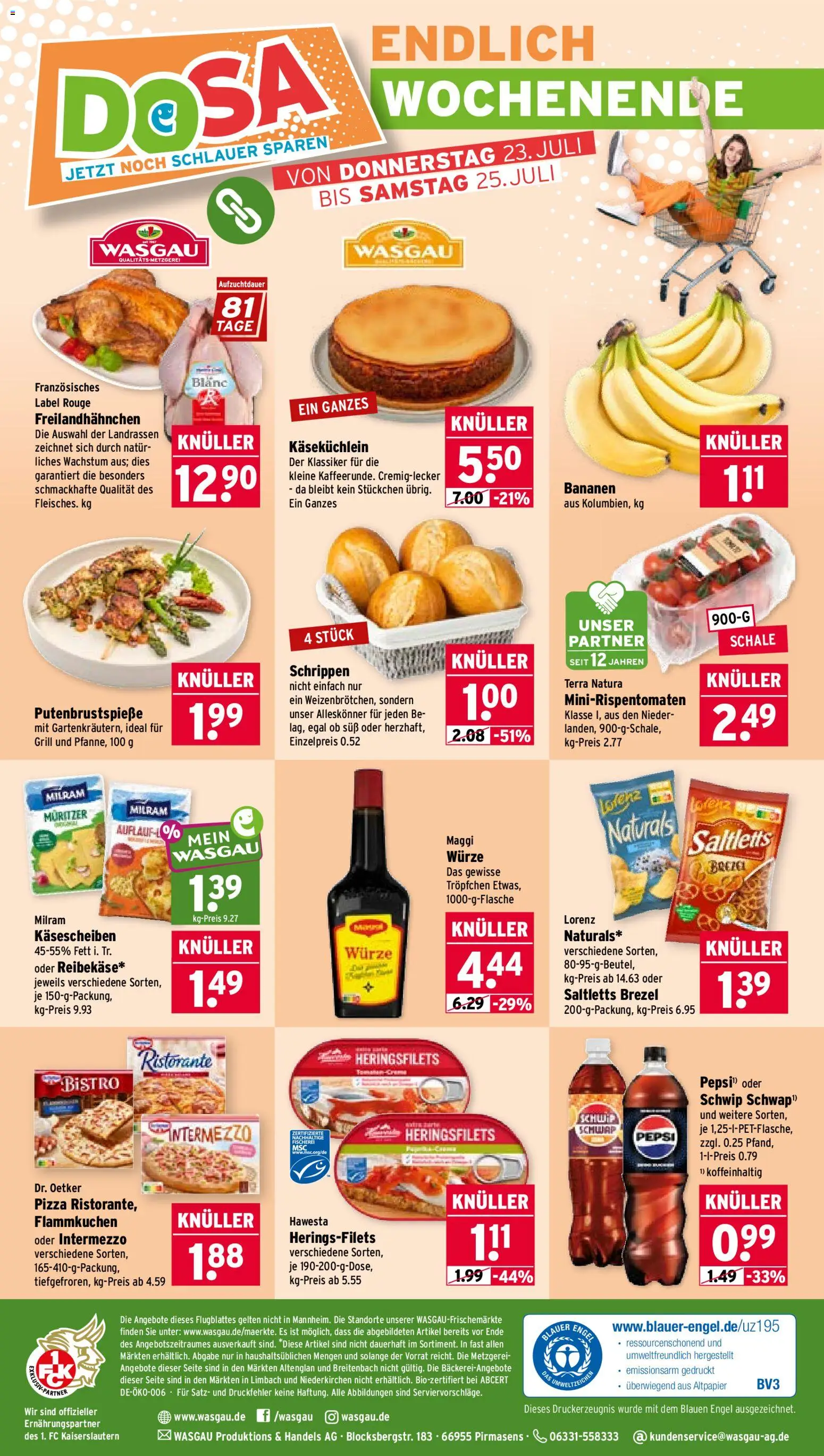 Wasgau Prospekt – gültig ab 20.07.2026 | Seite: 26 | Produkte: Grill, Bananen, Rouge, Pizza