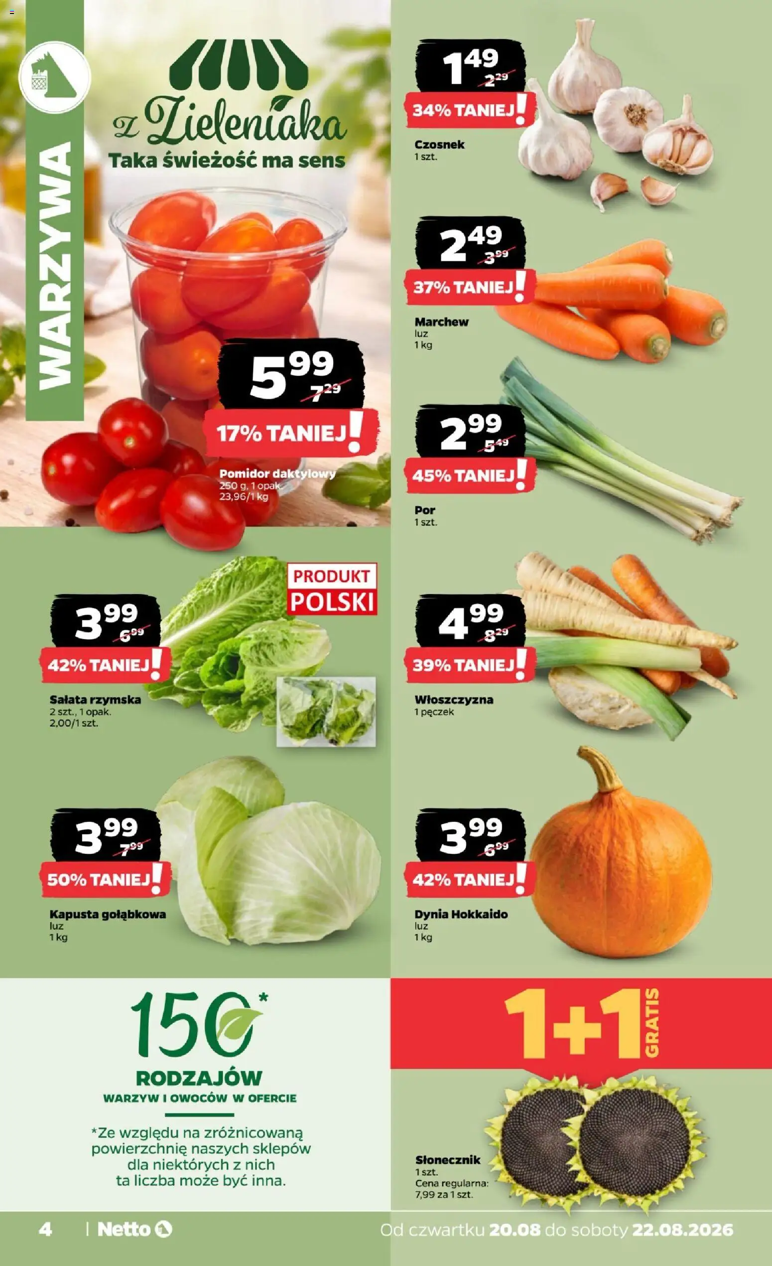 Netto gazetka od czwartku od 20.08.2026 | Strona: 4 | Produkty: Dynia, Sałata, Dynia Hokkaido, Słonecznik