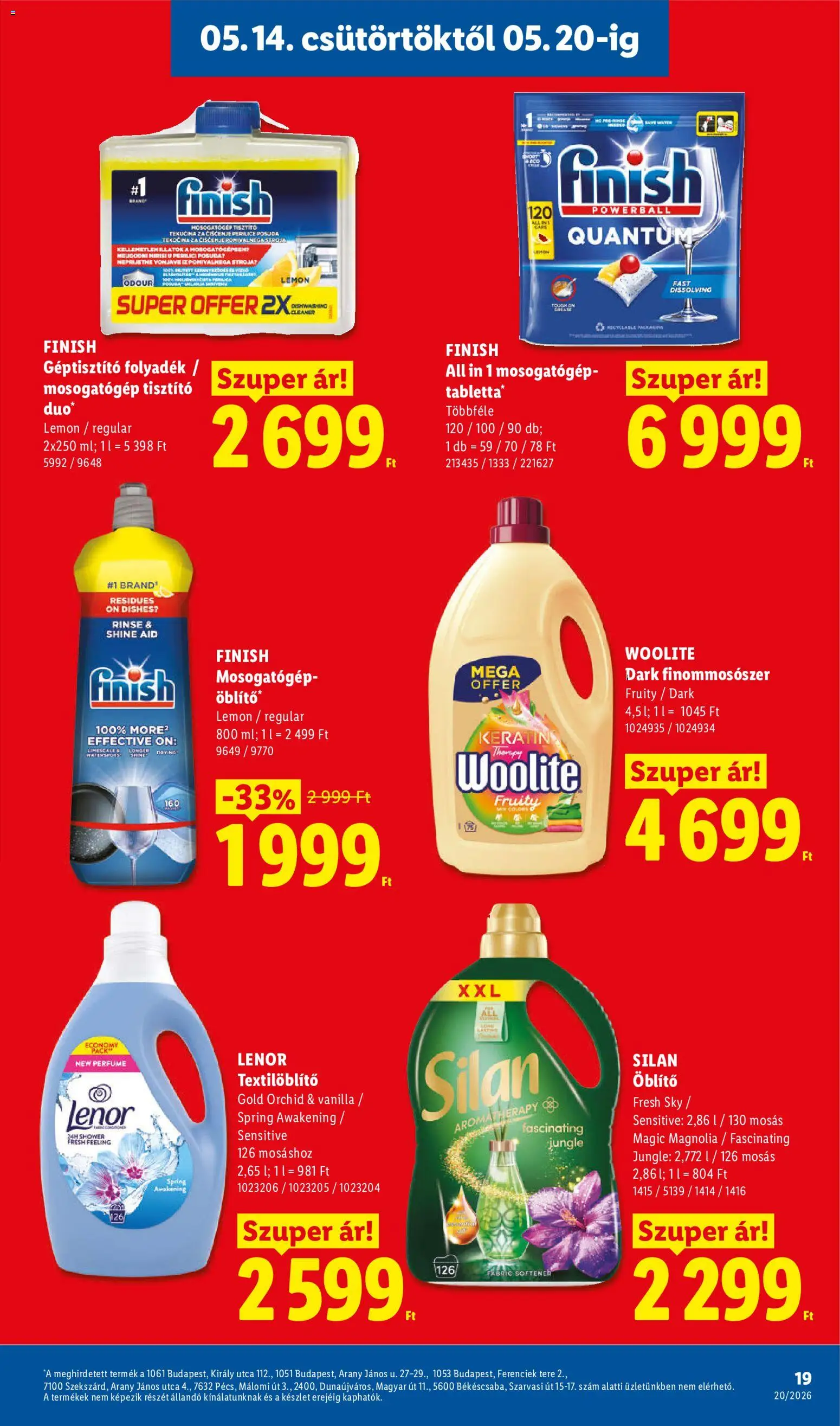 Lidl akciós ujság - amely érvényes a következő dátumtól: 14.05.2026 | Oldal: 19 | Termékek: Mosogatógép, Öblítő, Mosogatógép tisztító