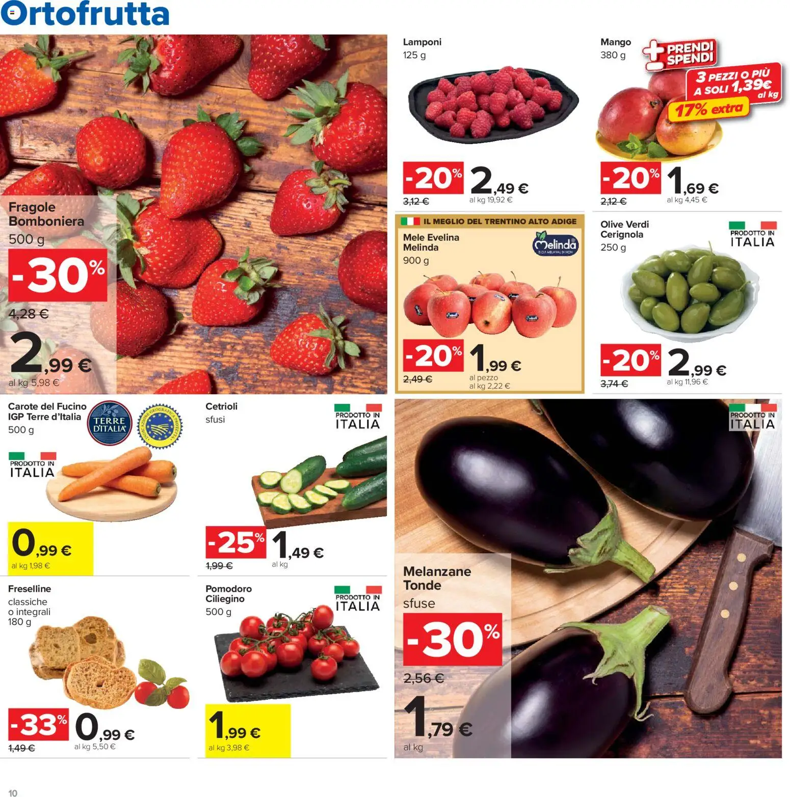 Volantino Carrefour del 19.05.2026 | Pagina: 10 | Prodotti: Cetrioli, Carote, Mango, Olive