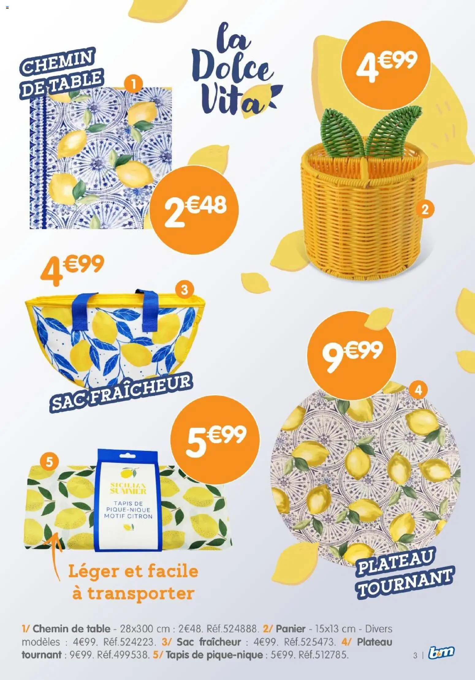 {H1} | Page: 3 | Produits: Citron, Sac, Plateau, Panier