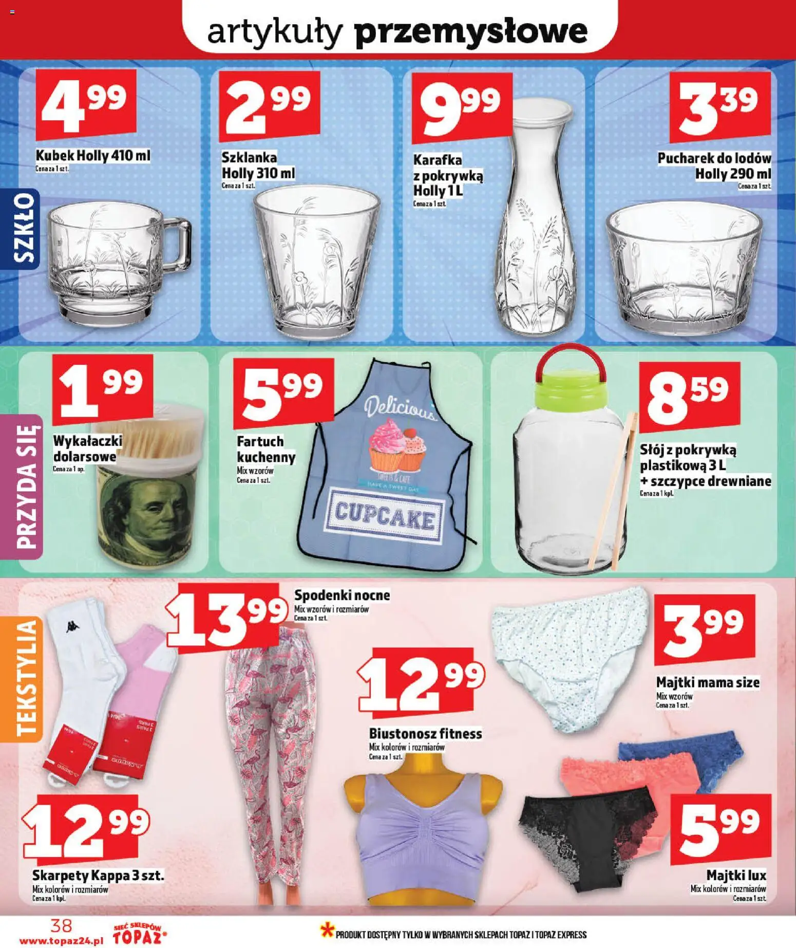 Topaz gazetka - MAZ od 07.05.2026 | Strona: 38 | Produkty: Spodenki, Biustonosz, Skarpety, Artykuły przemysłowe