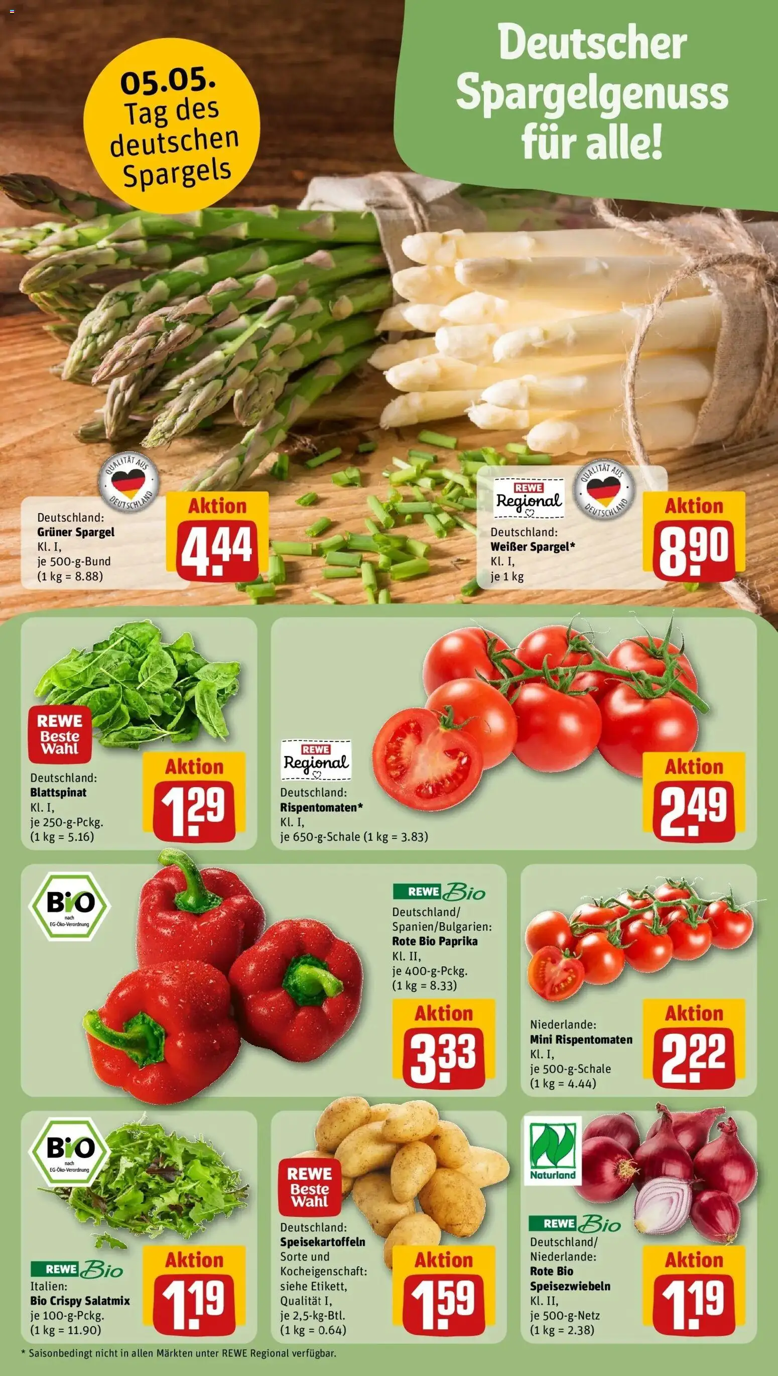 REWE Prospekt ab 04.05.2026 zum Blättern » Angebote | Seite: 11 | Produkte: Spargel, Paprika