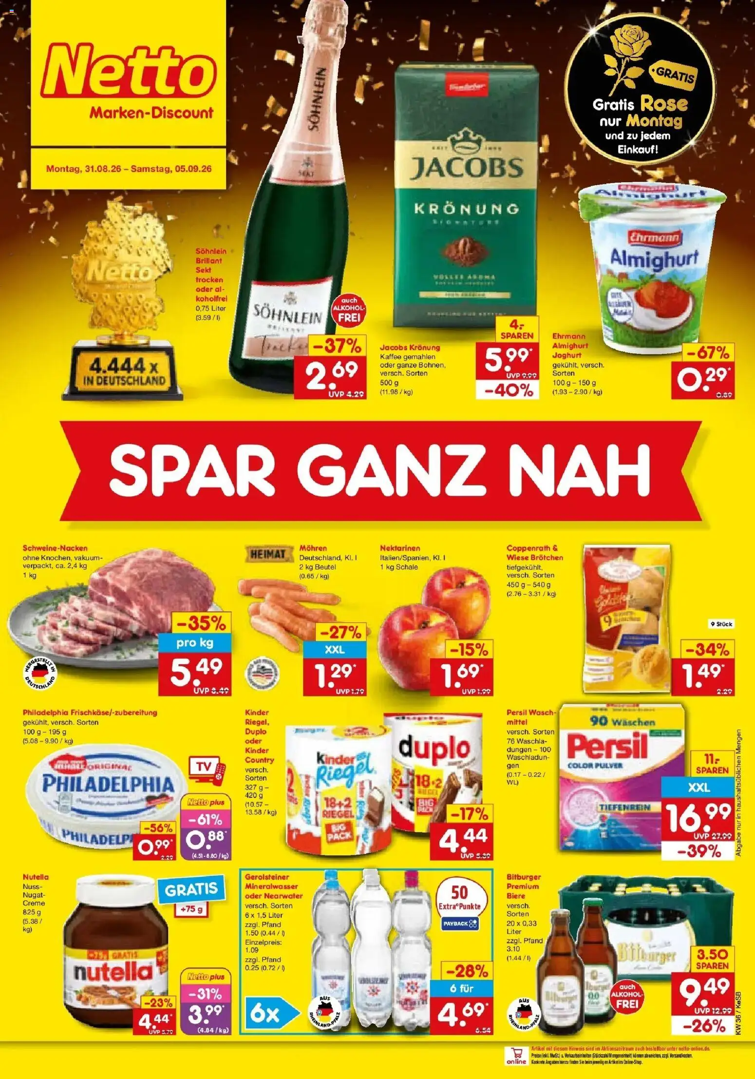 Netto Marken-Discount Prospekt Bonn (ab 31.08.2026) » Angebote | Seite: 2 | Produkte: Nektarinen, Philadelphia, Nutella, Persil
