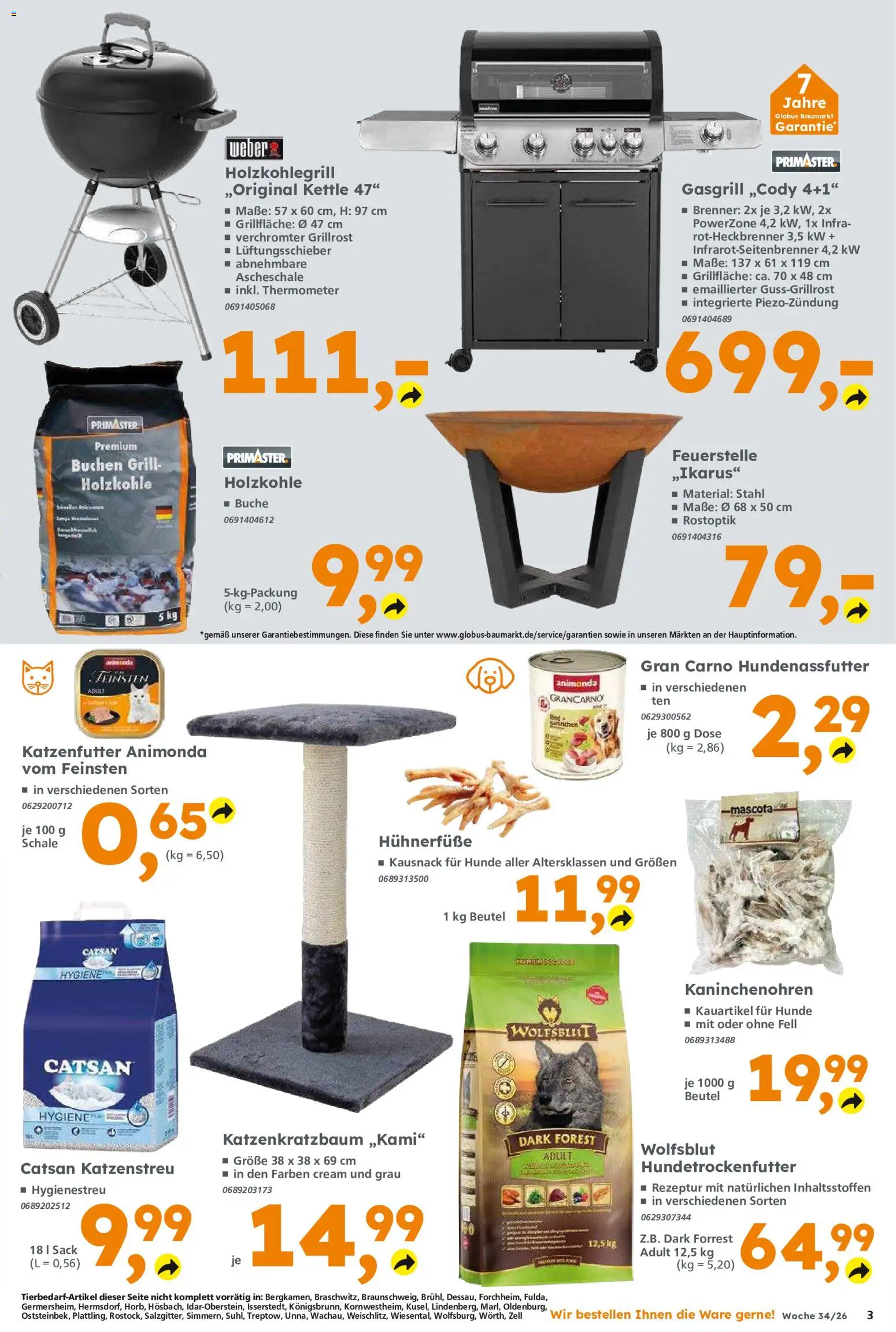 Globus Baumarkt Prospekt Oranienburg-Germendorf – gültig ab 17.08.2026 | Seite: 3 | Produkte: Catsan, Grill, Thermometer, Katzenfutter